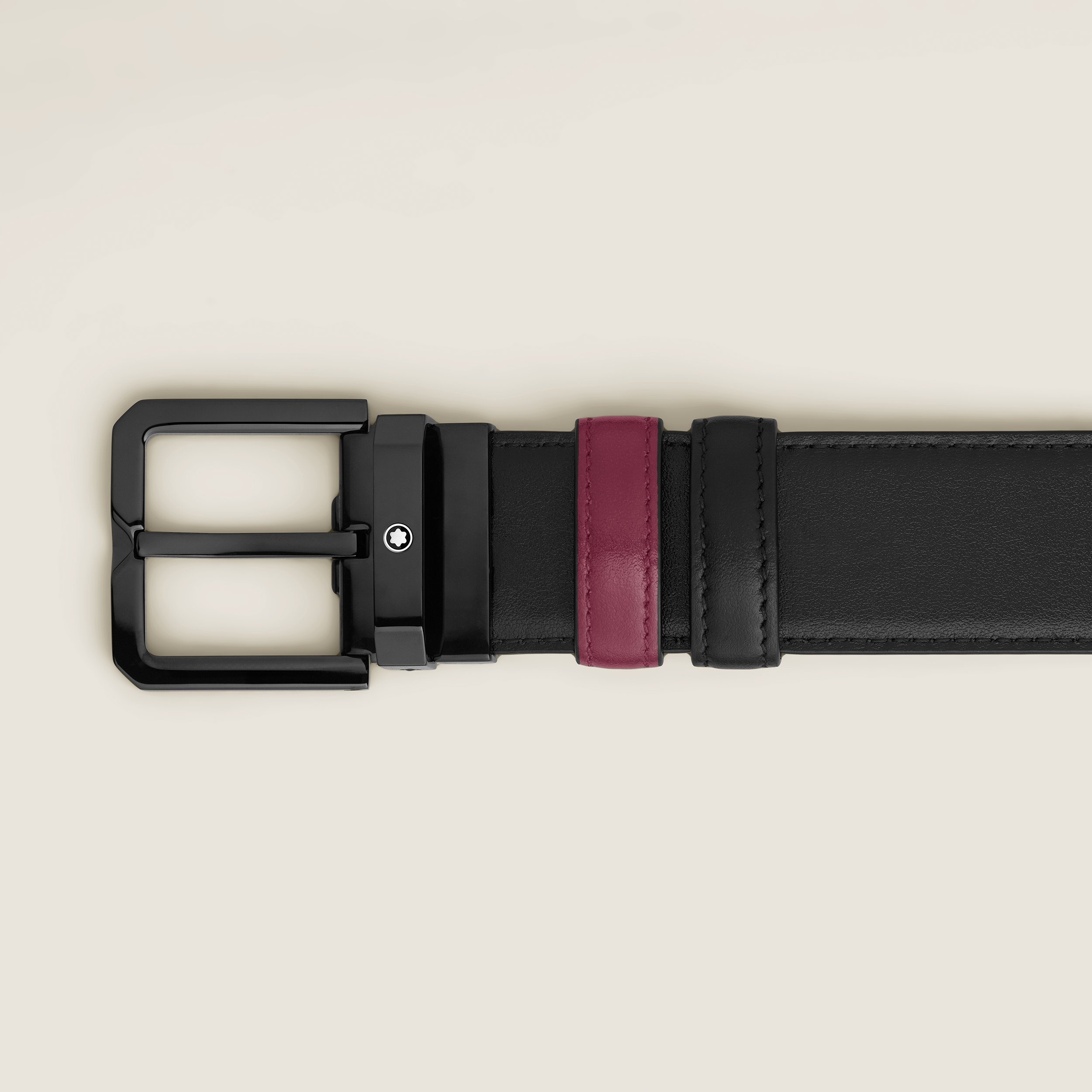 Cassis/black 35 mm reversible leather belt - 3