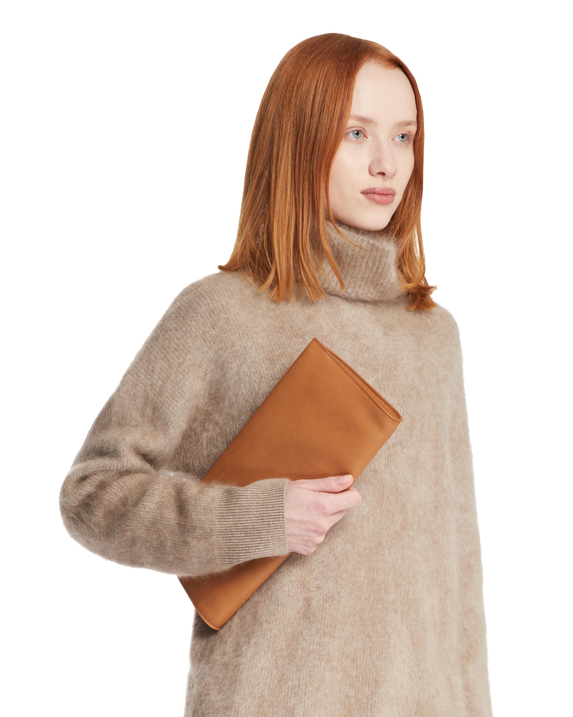 Beige Leather Flat Clutch - 4