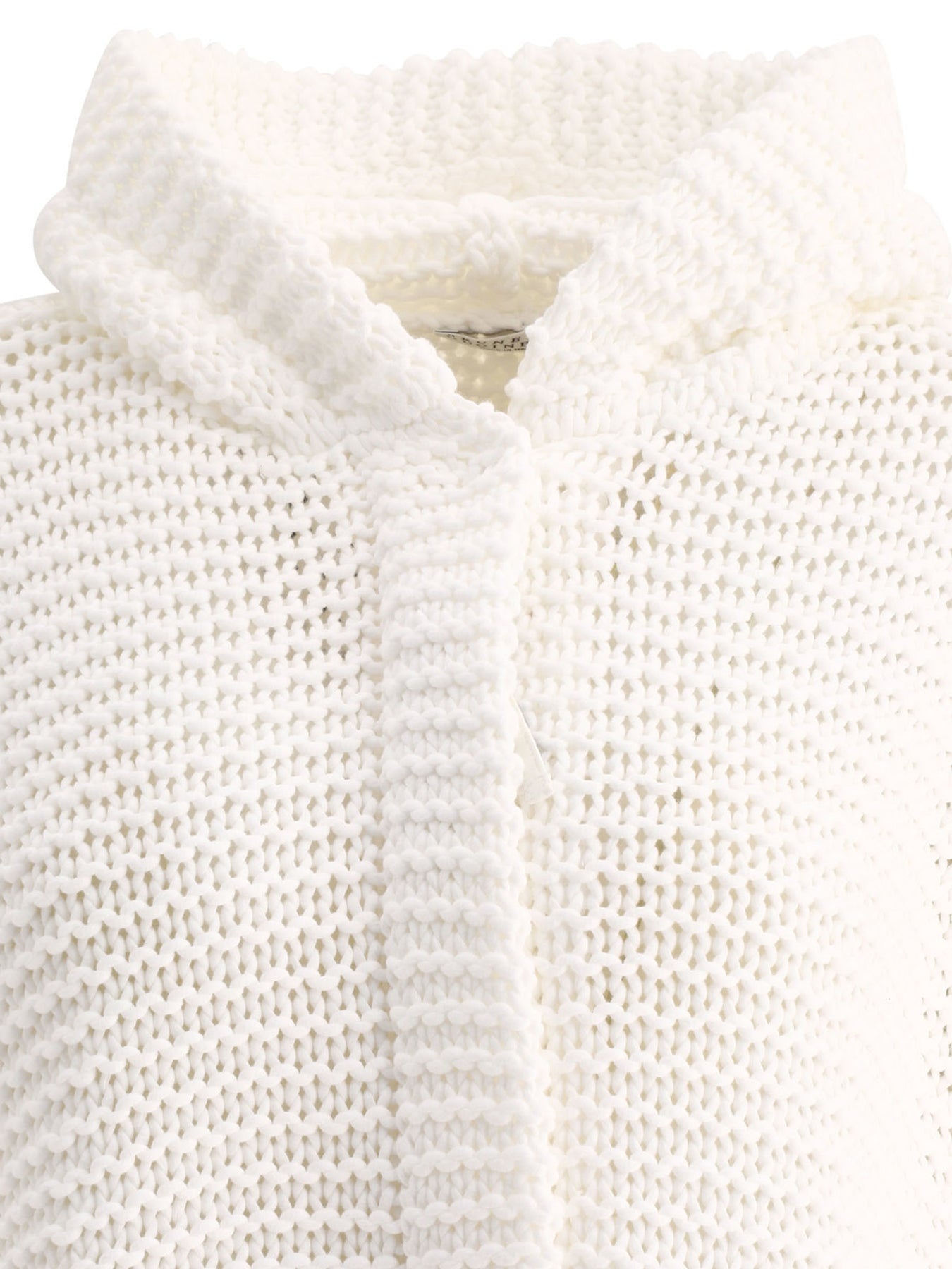 Soft Feather Yarn Link Stitch Poncho-Style Cardigan With Monili Knitwear White - 3