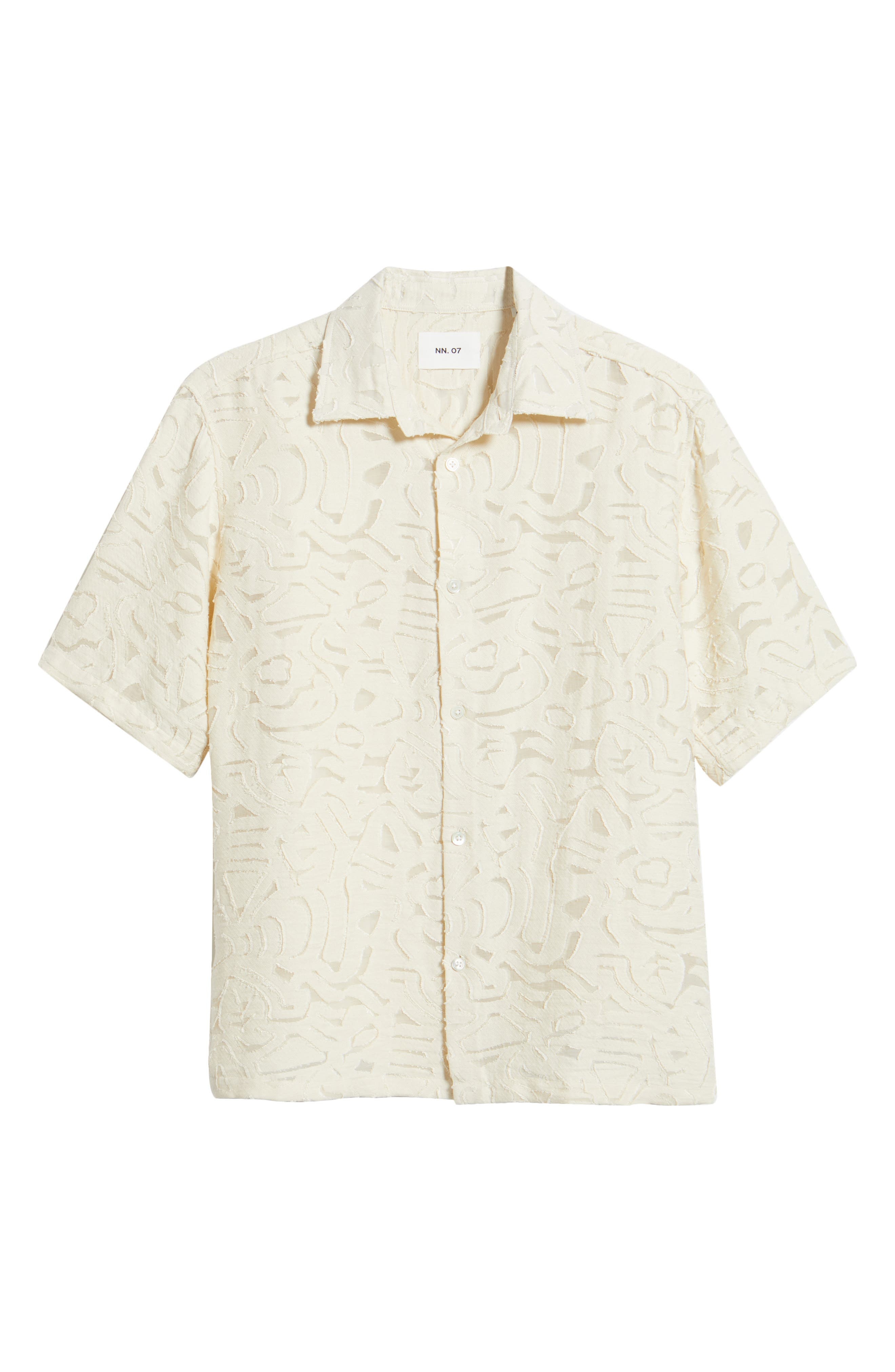NN07 Freddy Fil Coupé Short Sleeve Button-Up Shirt in Ivory at Nordstrom - 1