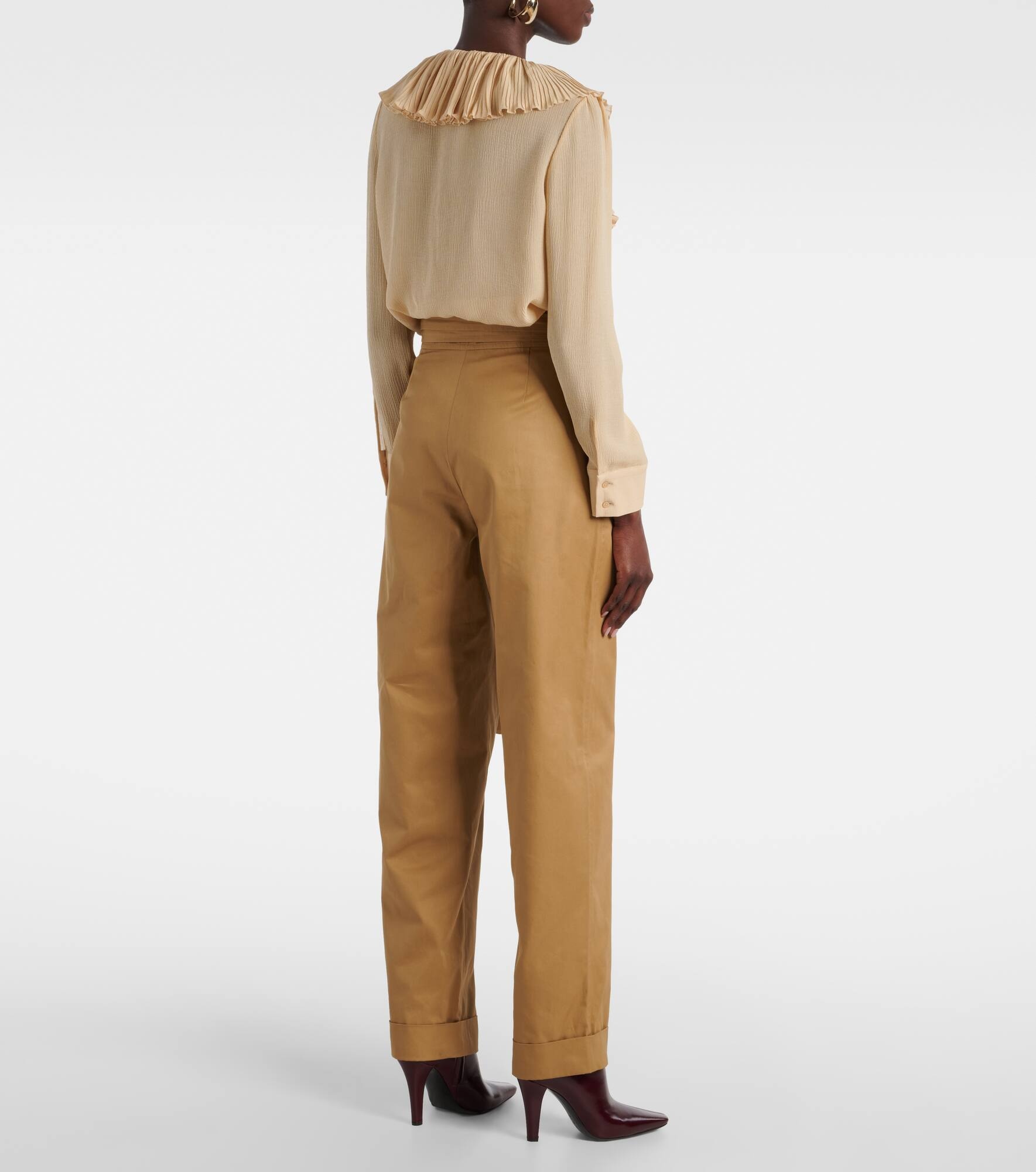 Pleated cotton poplin straight pants - 3