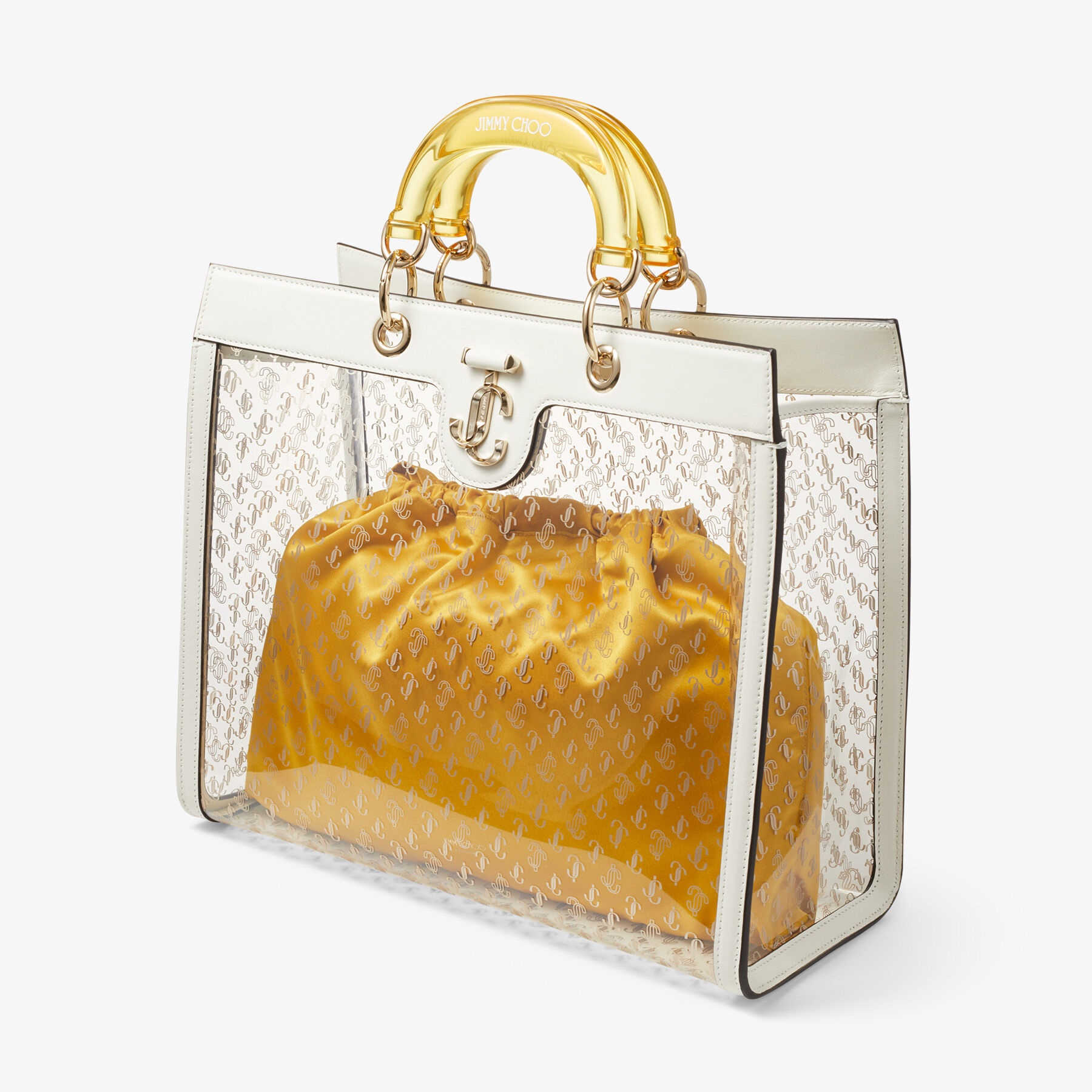 Varenne Top Handle Tote
Latte Leather Tote Bag with Yellow Plexi Handle - 6