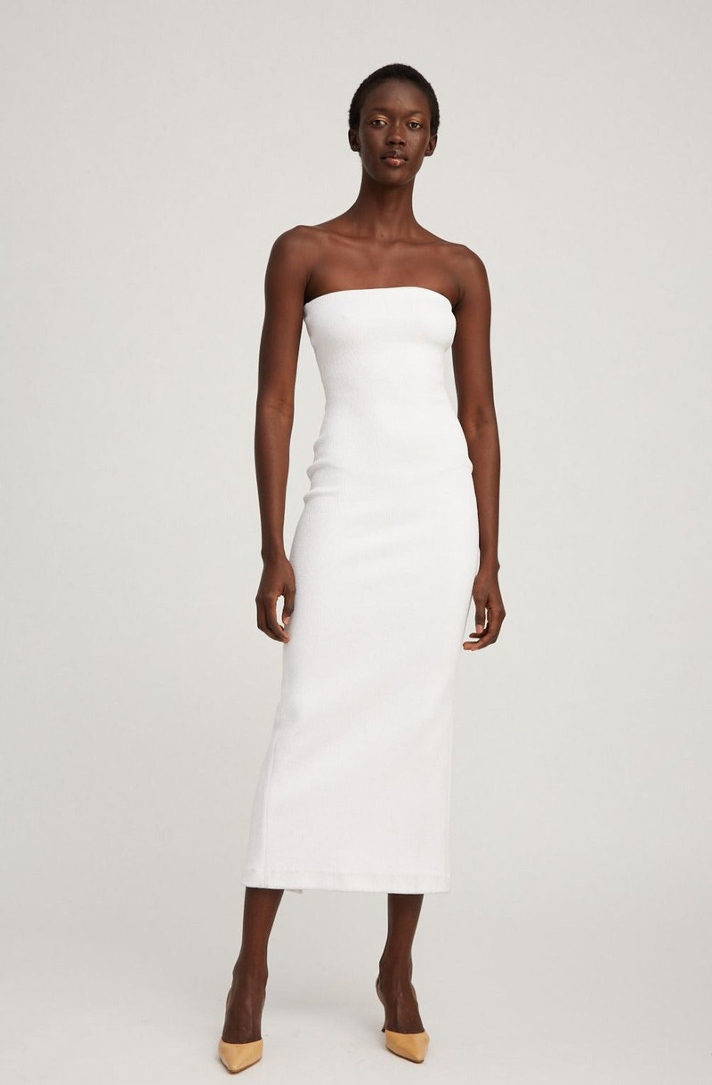 WHITE STRETCH JACQUARD TUBE DRESS 1