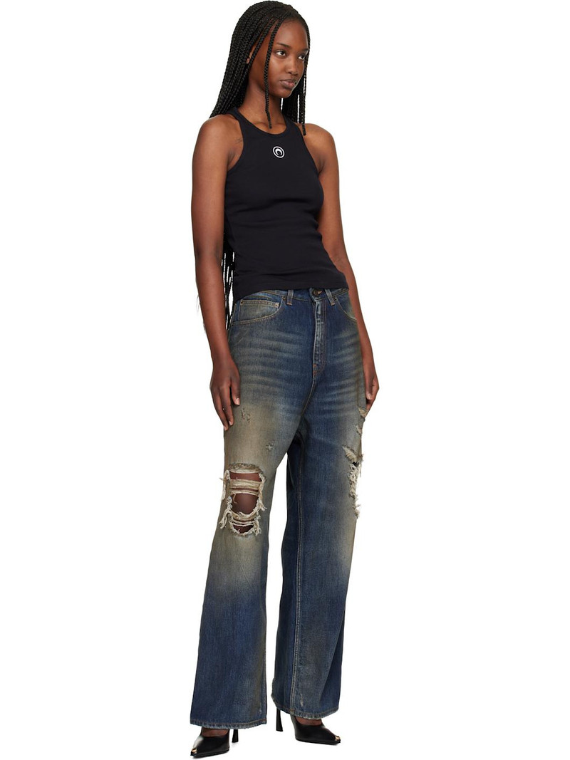 Marine Serre Black Moon Logo Ribbed Jersey Tank Top outlook