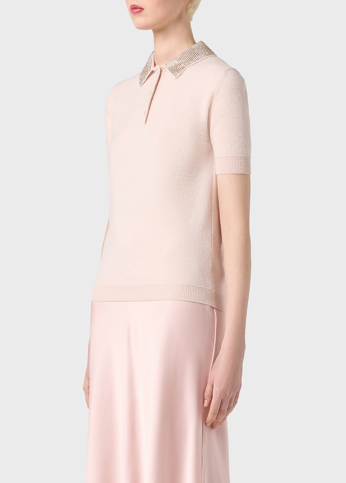 CASHMERE WOOL POLO SHIRT WITH RHINESTONES - 5