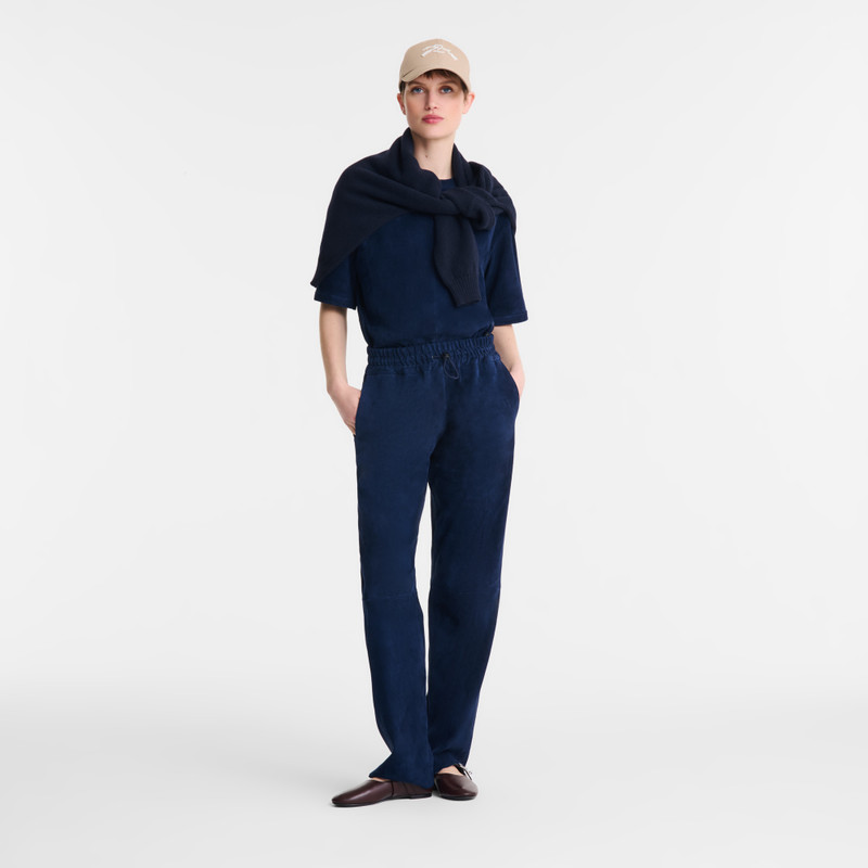 Longchamp Leather straight pants Navy - Leather outlook