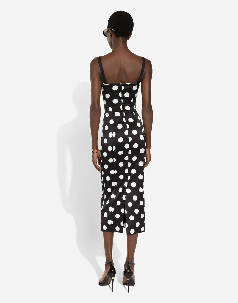 Satin midi dress with polka-dot print and corset details 3