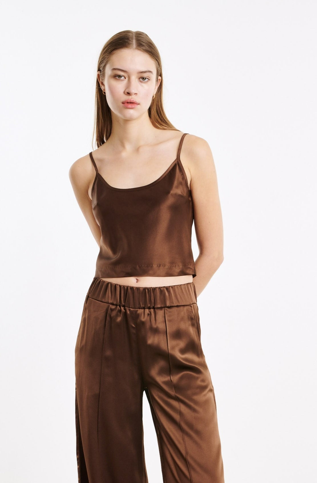 DARK CHOCOLATE SILK CROPPED CAMI - 1