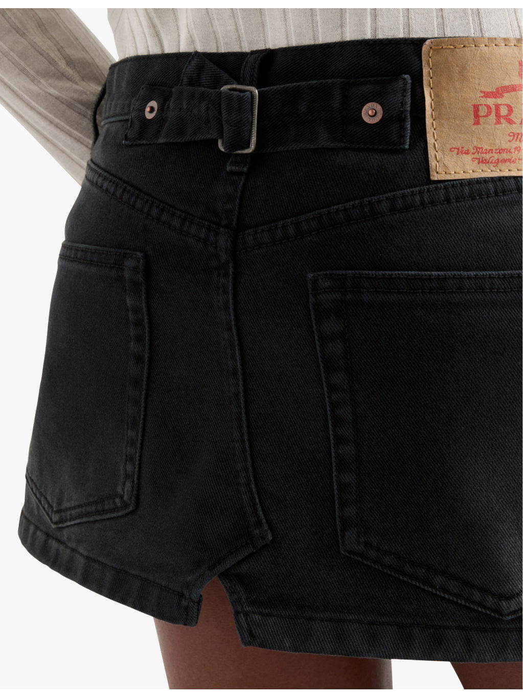Logo-plaque low-rise denim mini skirt - 5