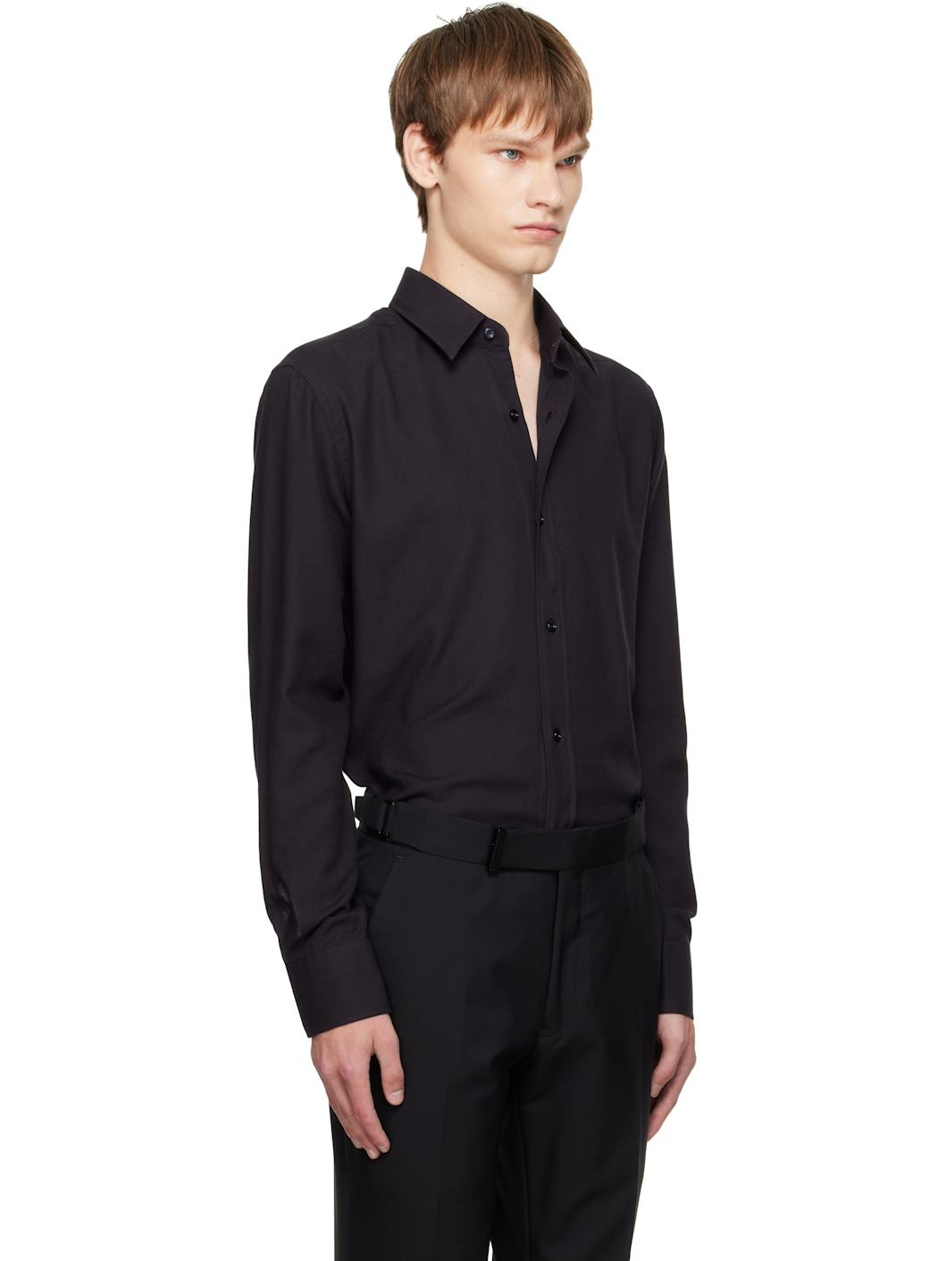 Black Cotton Cashmere Fluid Fit Shirt - 2