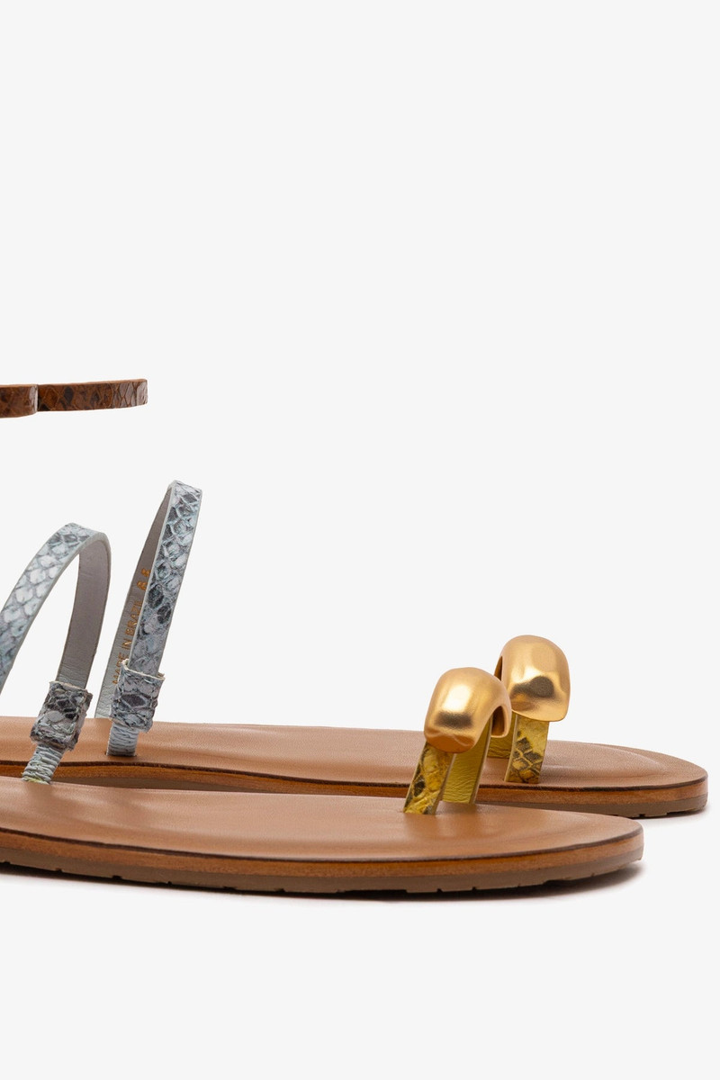 Biarritz Flat Sandal In Lemonade, Maya and Oud Python Embossed Leather 4
