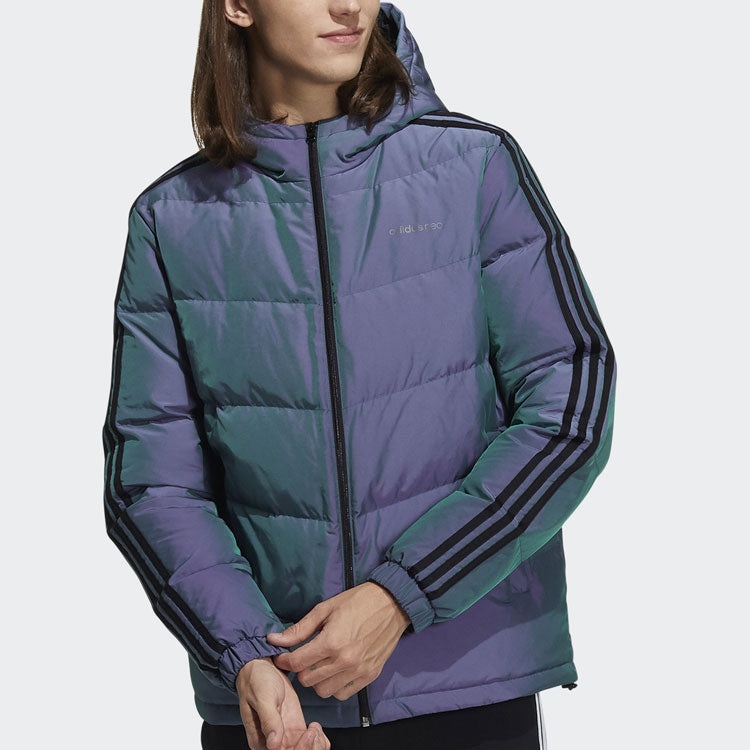 Men's adidas neo Colorful Sports Hooded With Down Feather Purple Jacket H45259 - 2