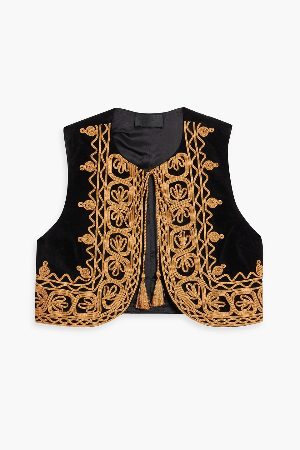 Audette cropped metallic embroidered cotton-velvet vest - 1