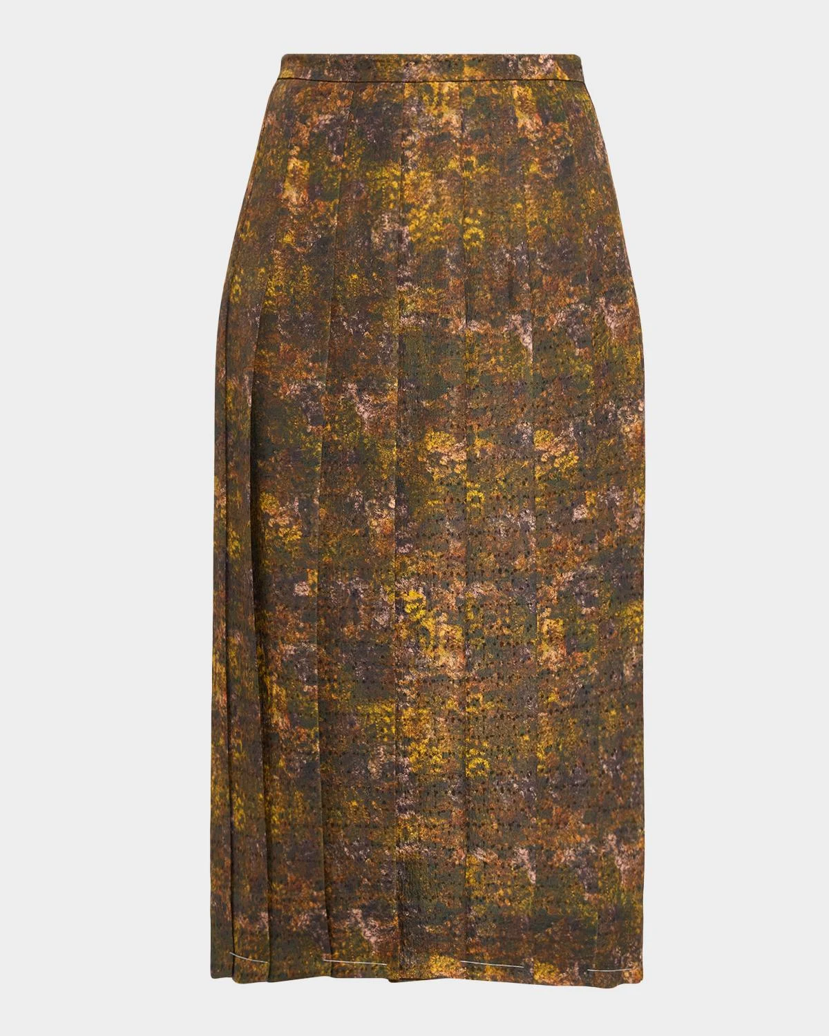Pleated Abstract-Print Midi Dress - 1