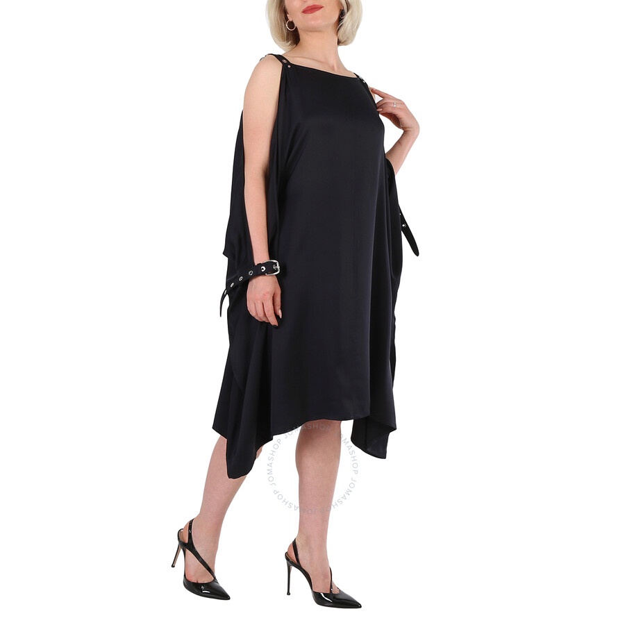 Burberry Ladies Black Miley Strap Detail Location Print Silk Dress - 5