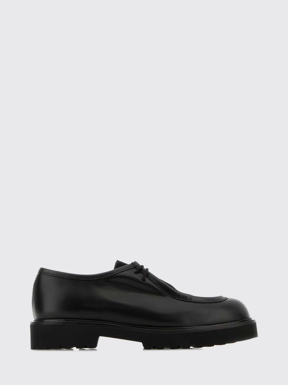 Black Leather Track Lace-up Shoes - 1