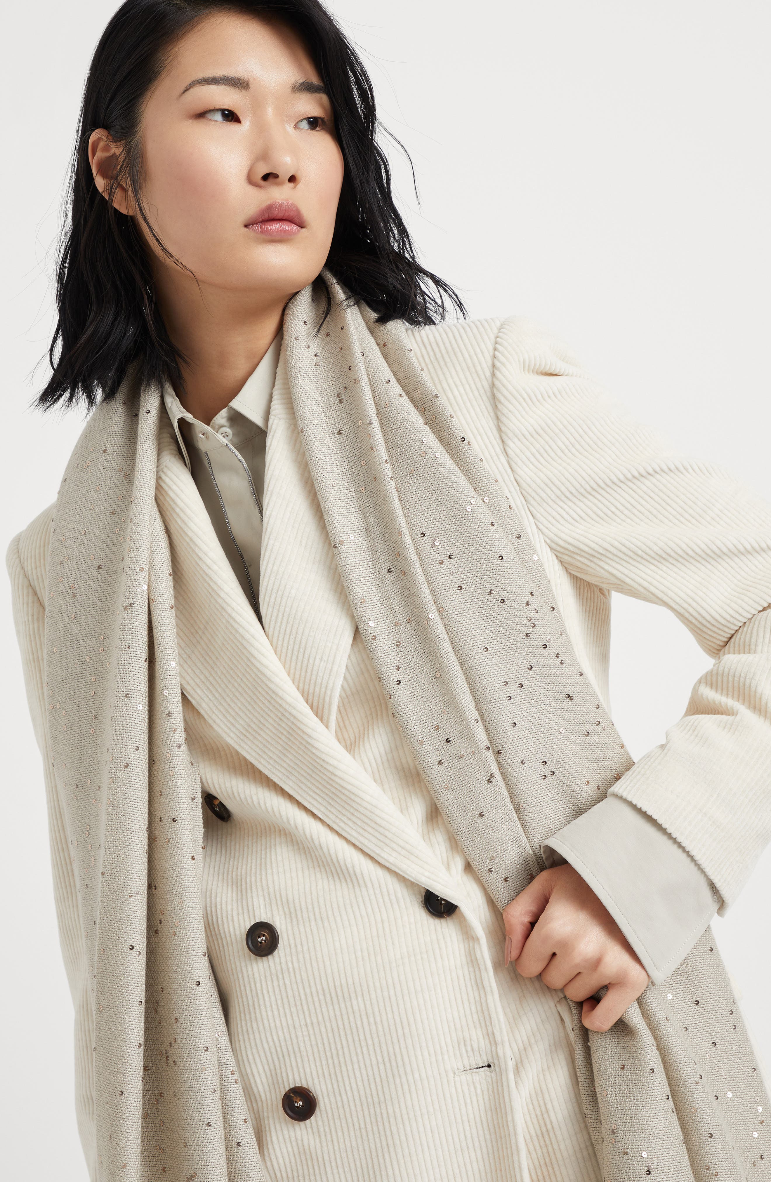 Brunello Cucinelli Cashmere and silk Diamond yarn scarf in Beige at Nordstrom - 5