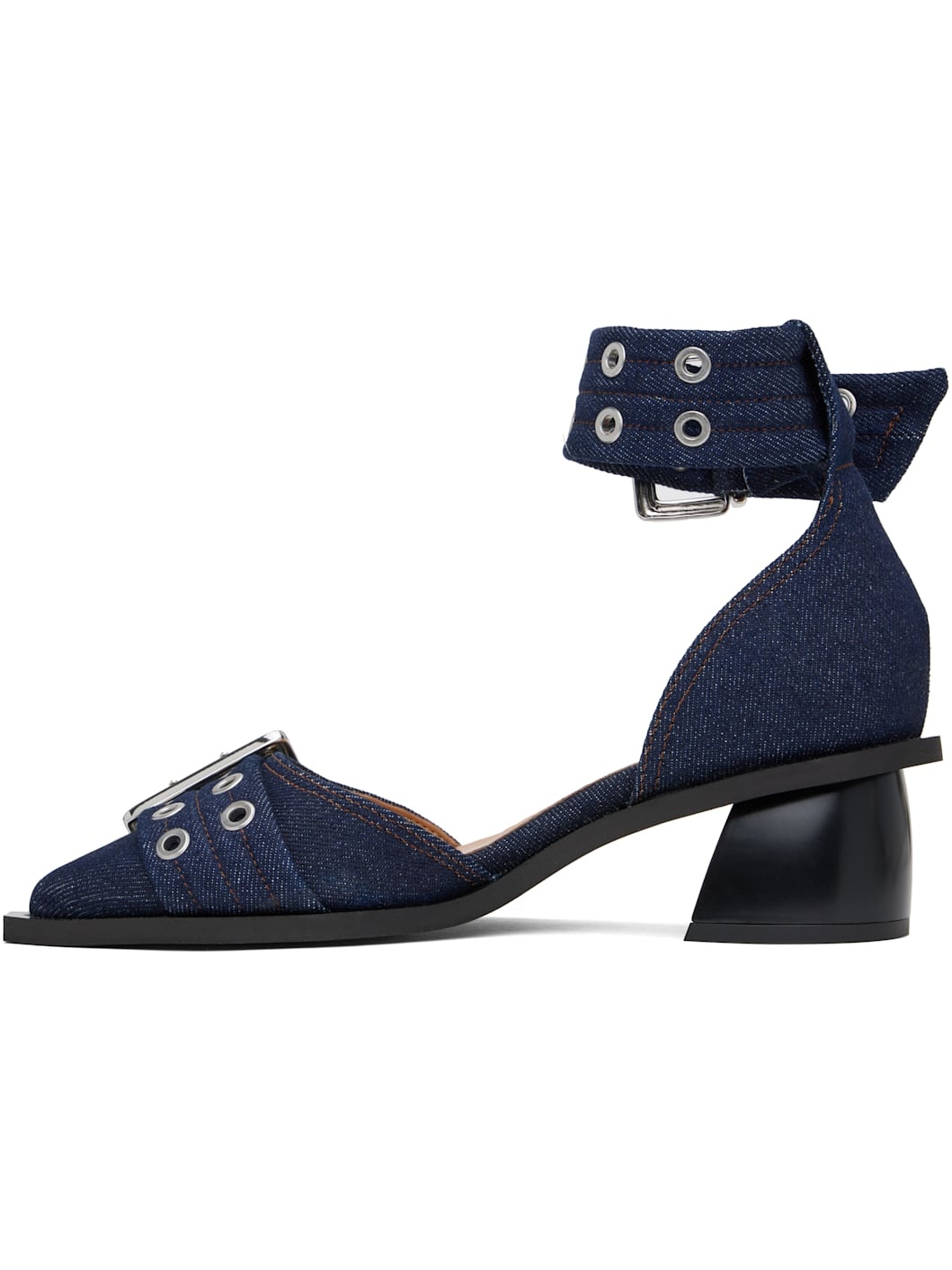 Navy Feminine Buckle Open Cut Heels - 3