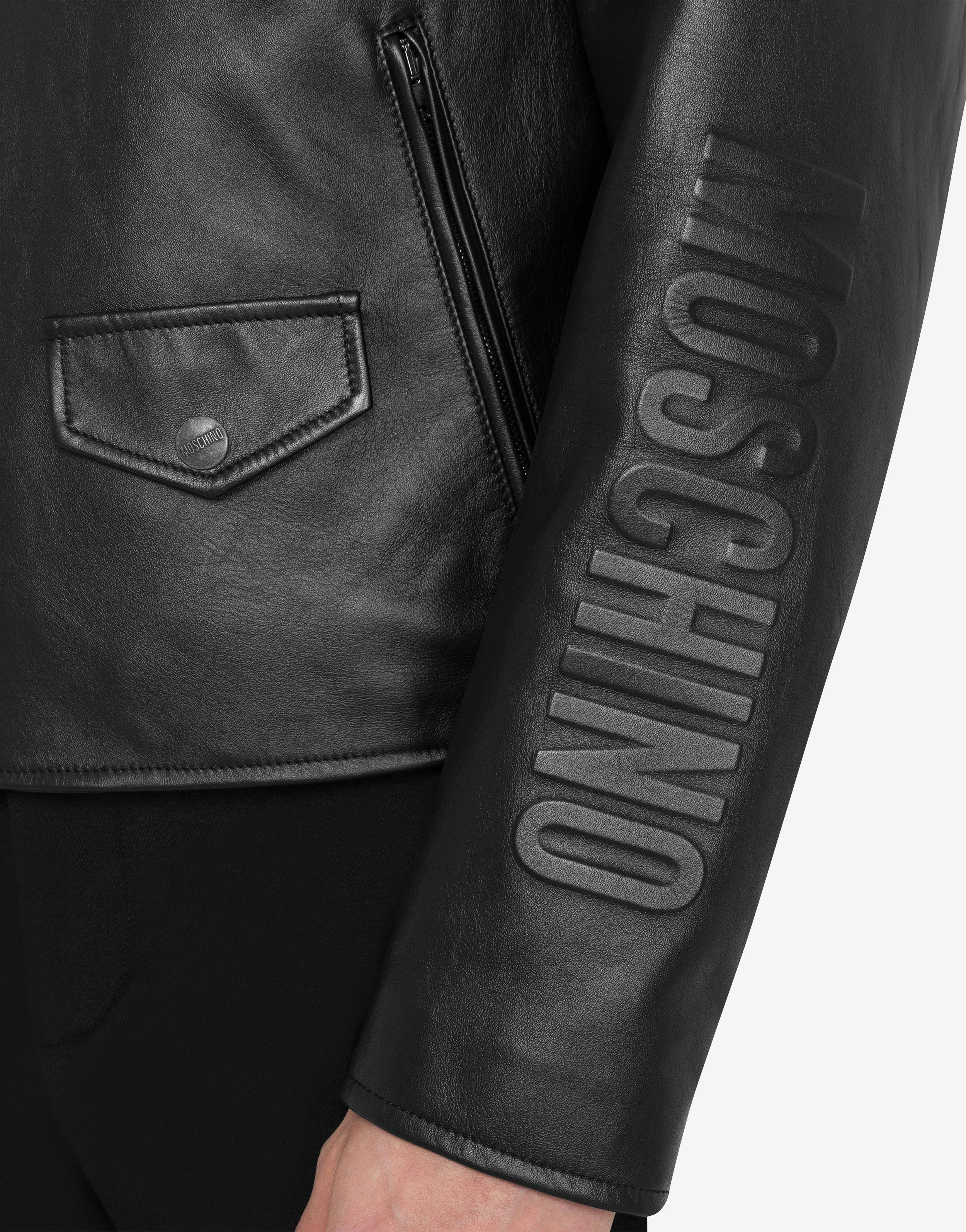 MOSCHINO OUTLINE NAPPA LEATHER BIKER JACKET - 4