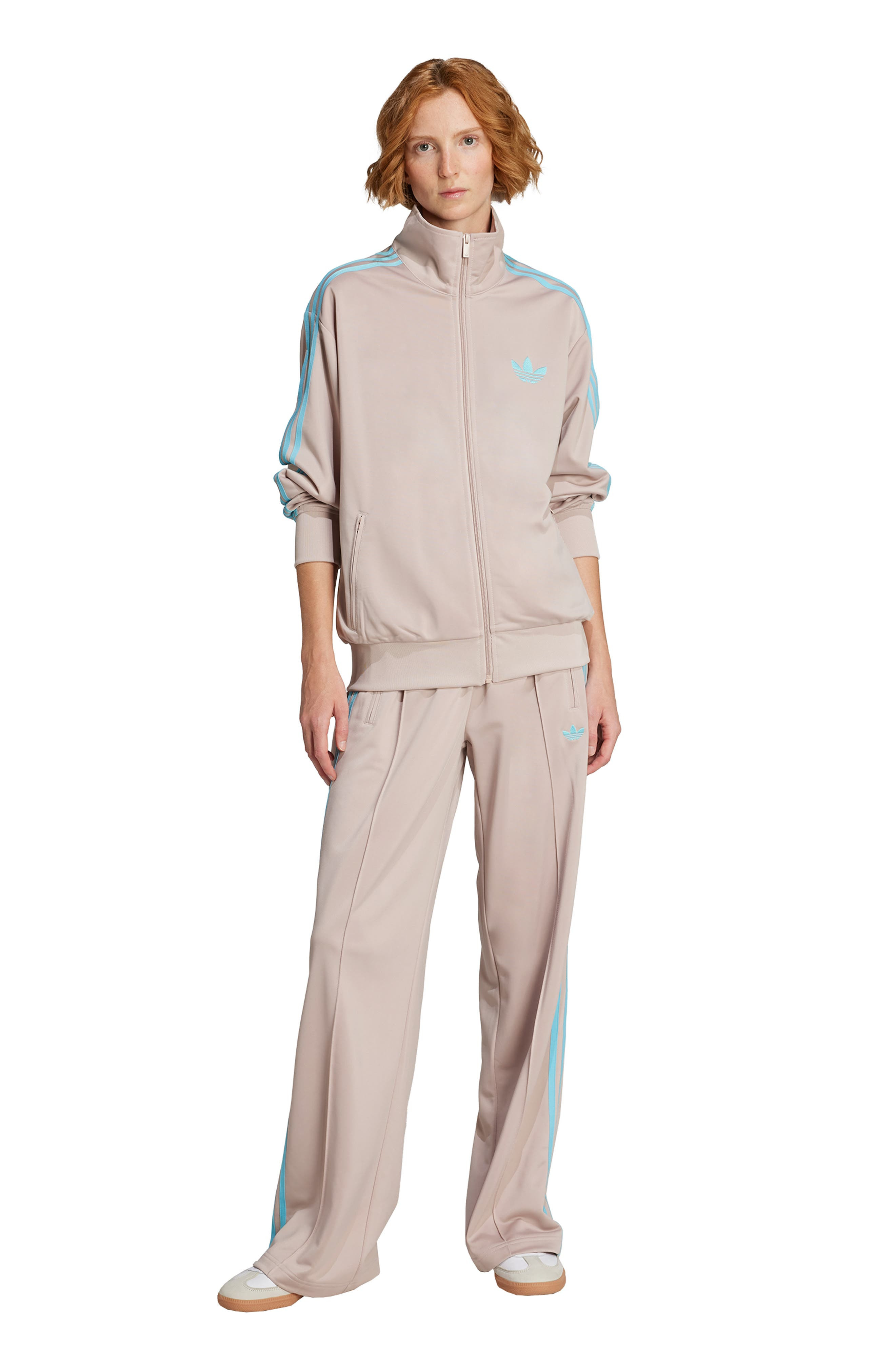 adidas Firebird Recycled Polyester Track Jacket in Wonder Taupe/Blue at Nordstrom - 6