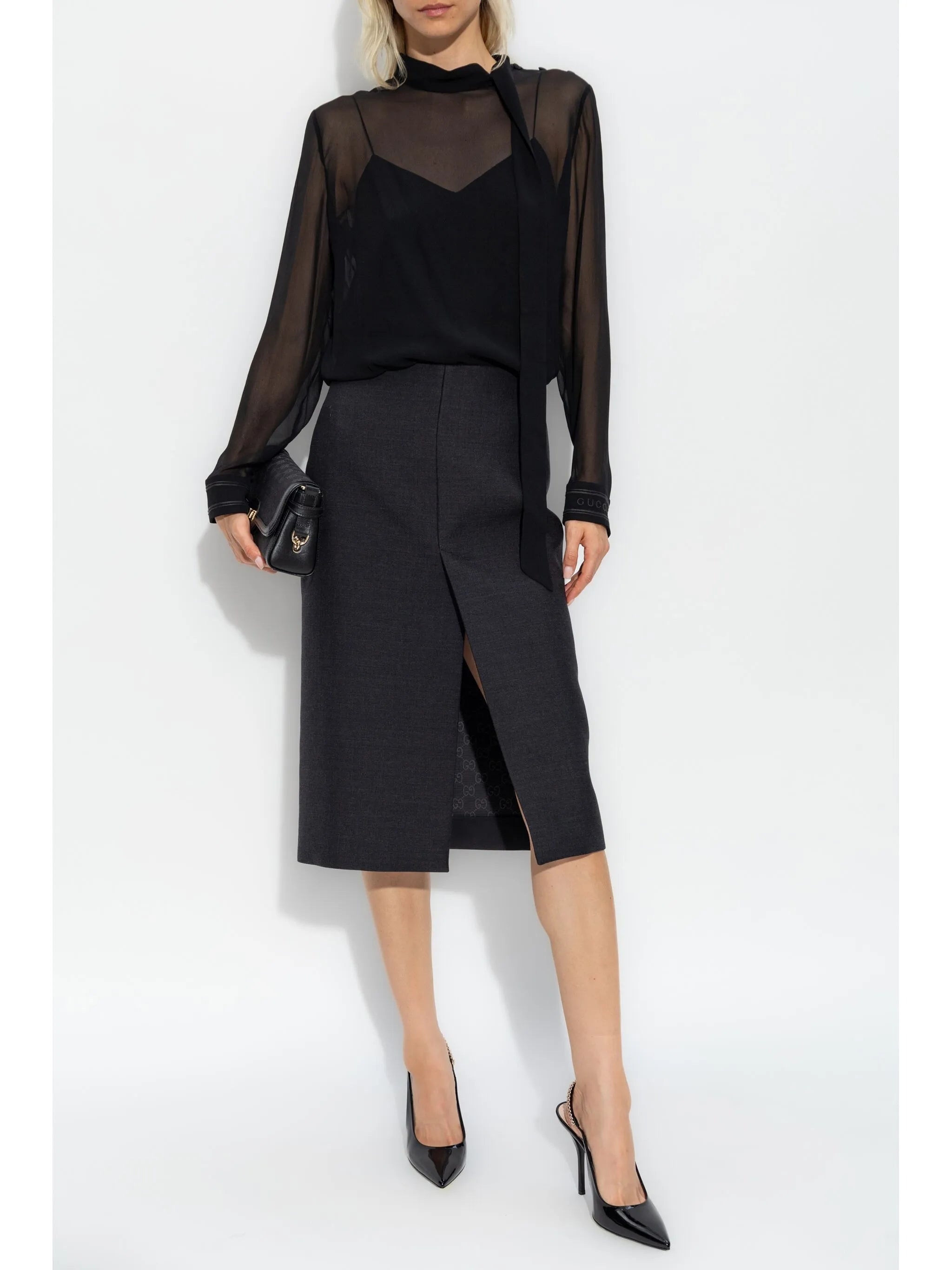 Slit-detail Pencil Skirt - 2