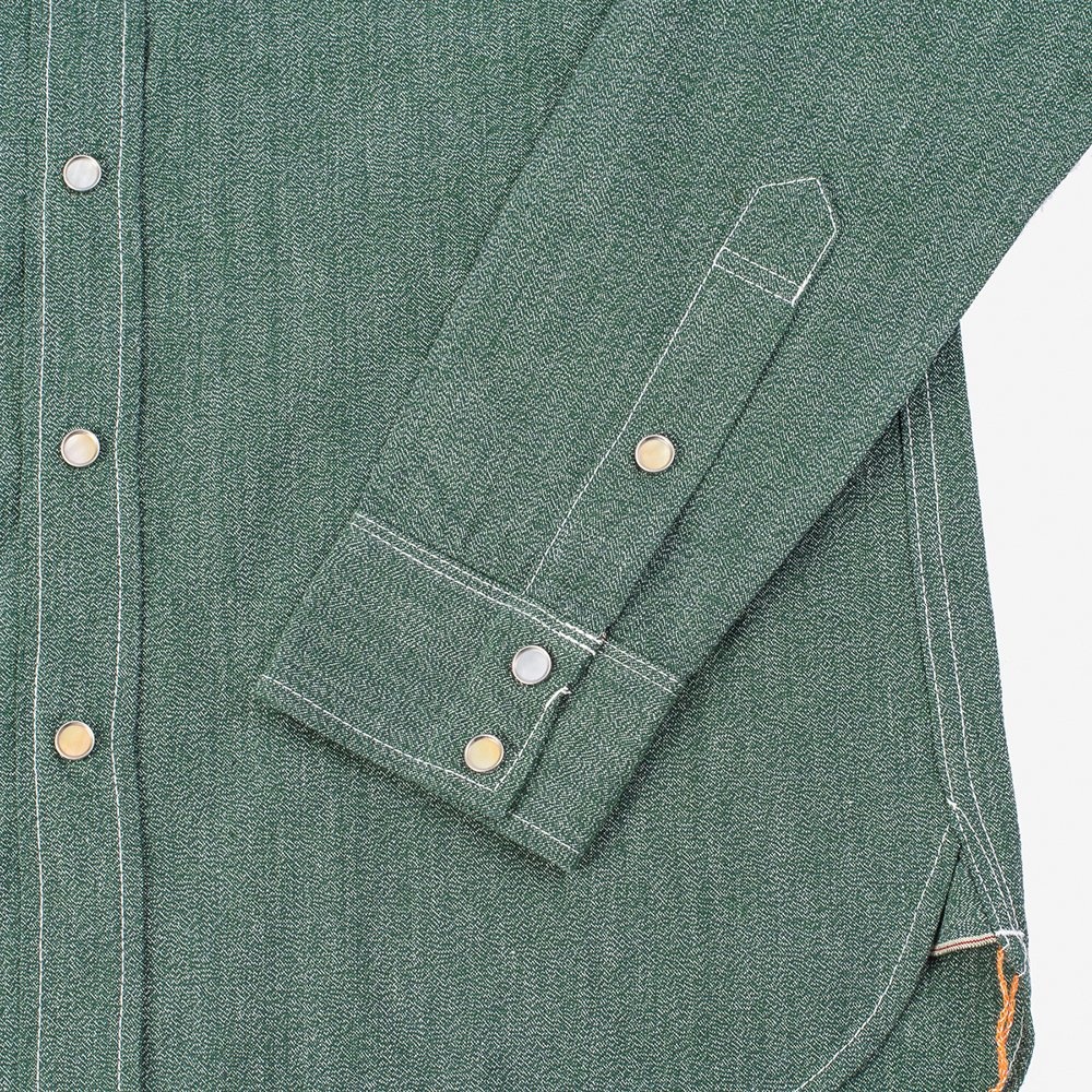 IHSH-289-GRN 10oz Mock Twist Selvedge Chambray Western Shirt - Green - 6