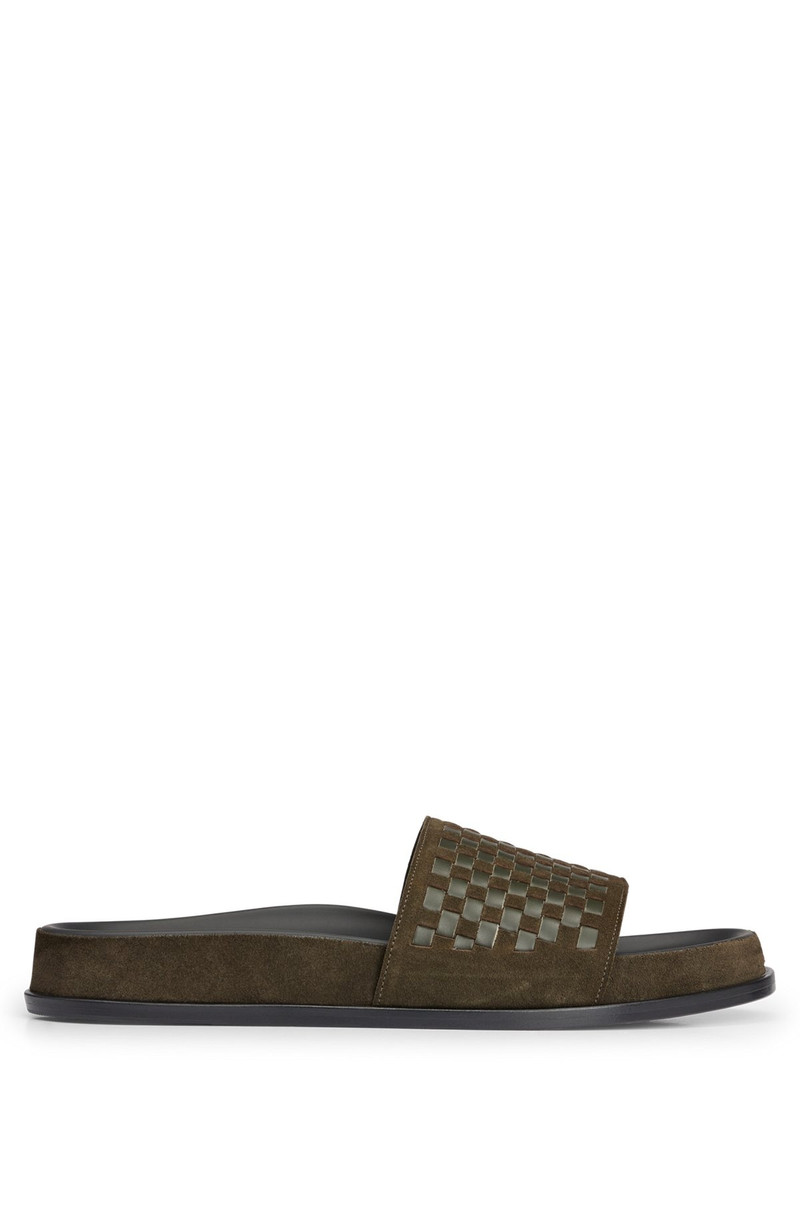 MIXED-LEATHER SLIDES WITH WOVEN UPPER STRAP 3