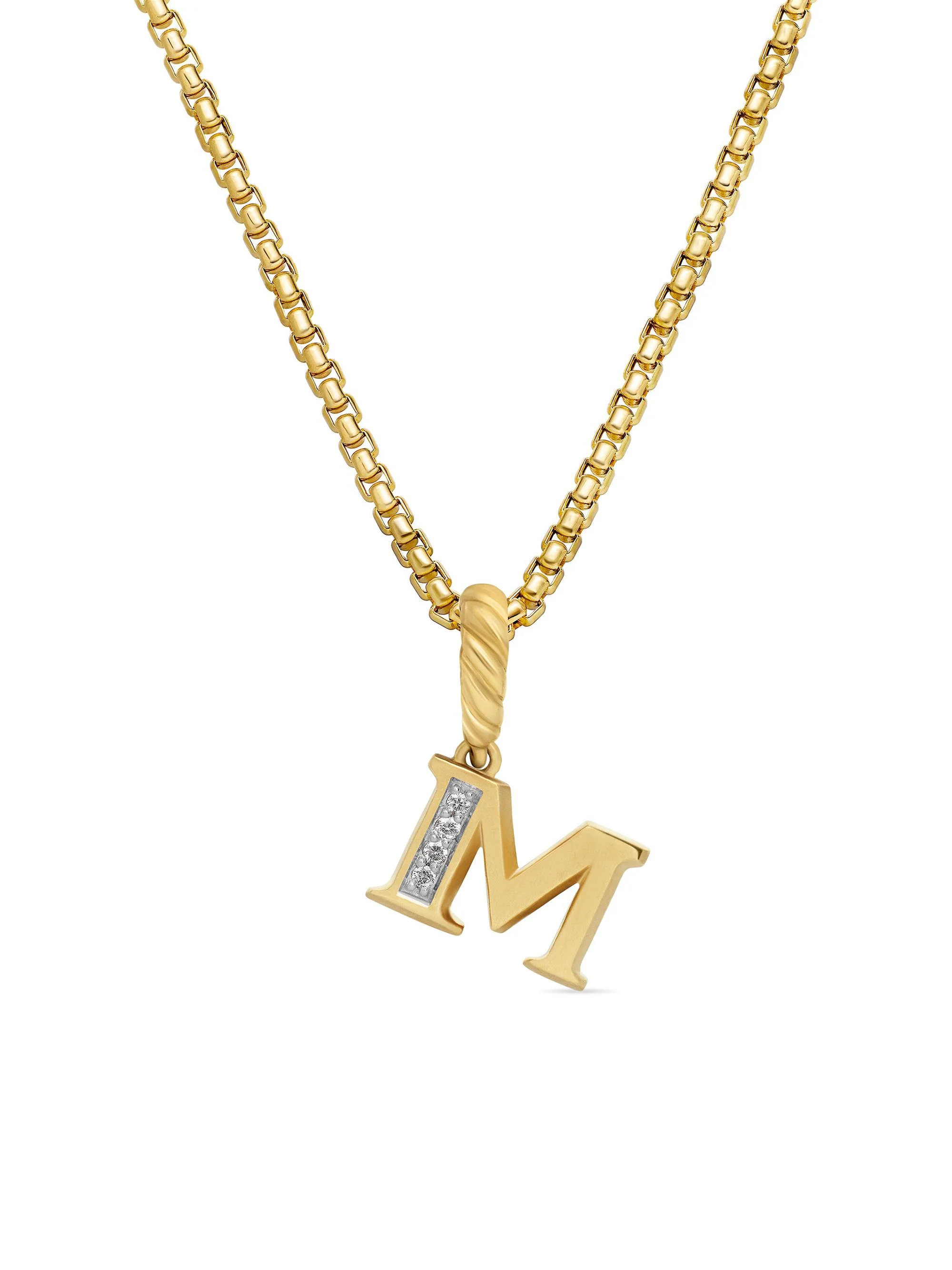 Women's Pavé Initial Pendant in 18K Yellow Gold - Initial M - 1