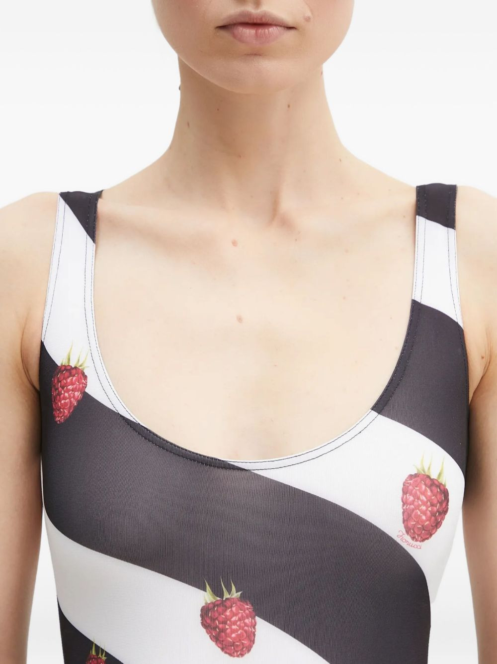 raspberry-print striped bodysuit - 4