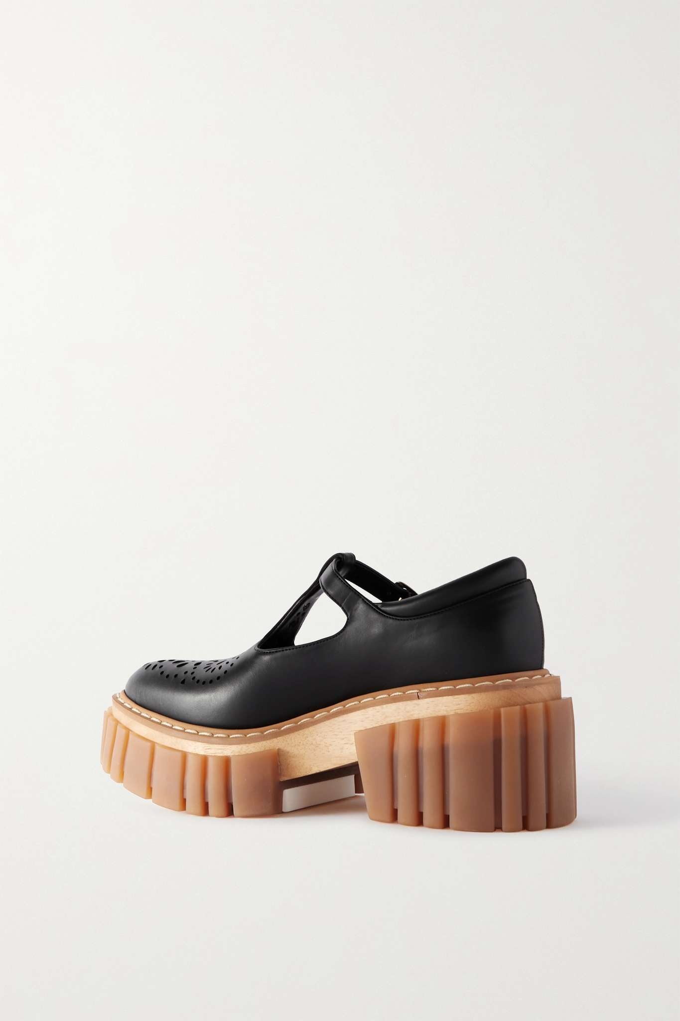 Laser-cut vegetarian leather platform Mary Jane pumps - 3