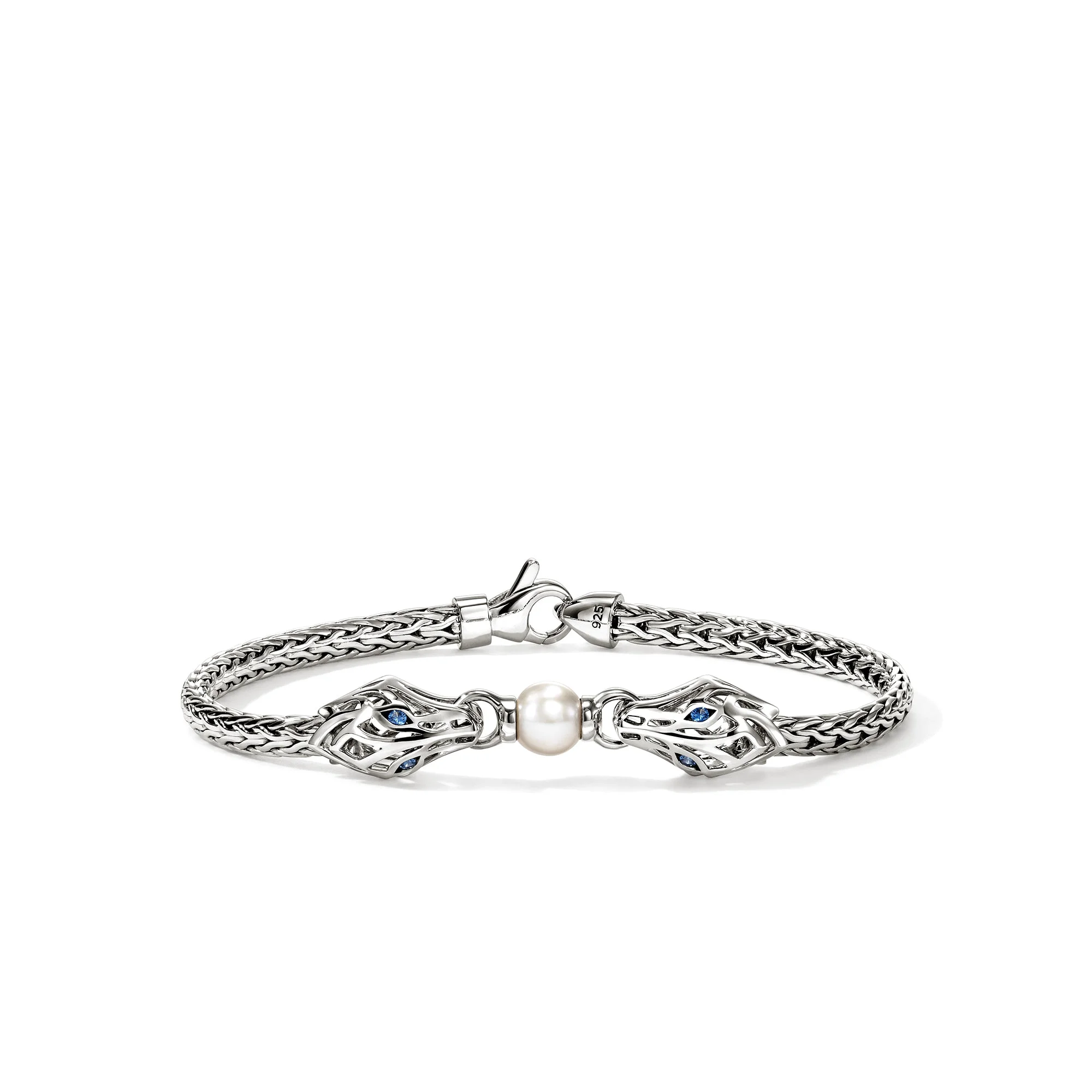Naga Bracelet, Sterling Silver, Pearl, Blue Sapphire, 3.5MM - 1
