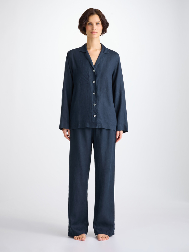 Derek Rose Women's Pajamas Sicily Linen Navy outlook