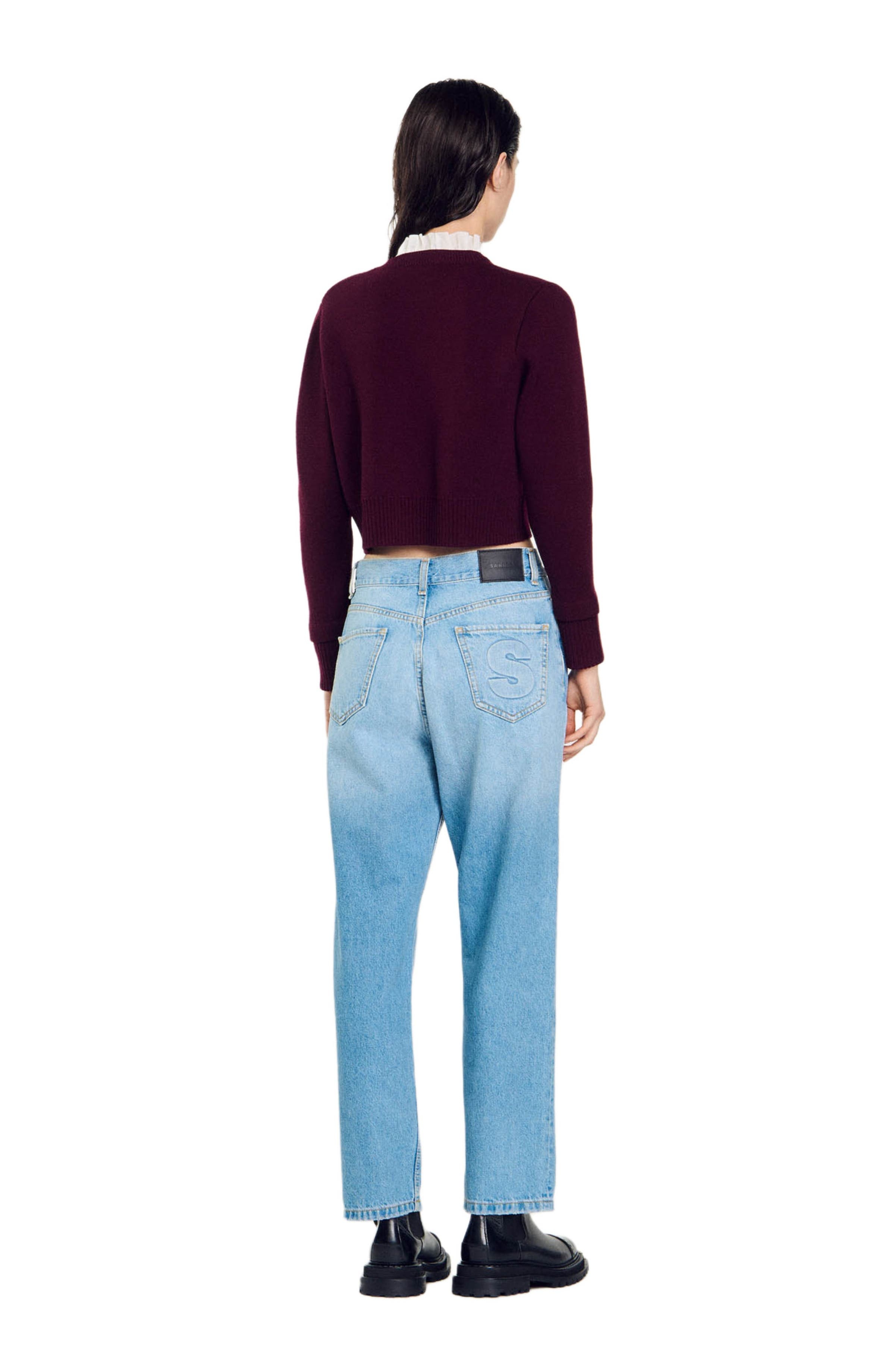 SANDRO Knit cardigan with ruffled collar in Bordeaux at Nordstrom - 2