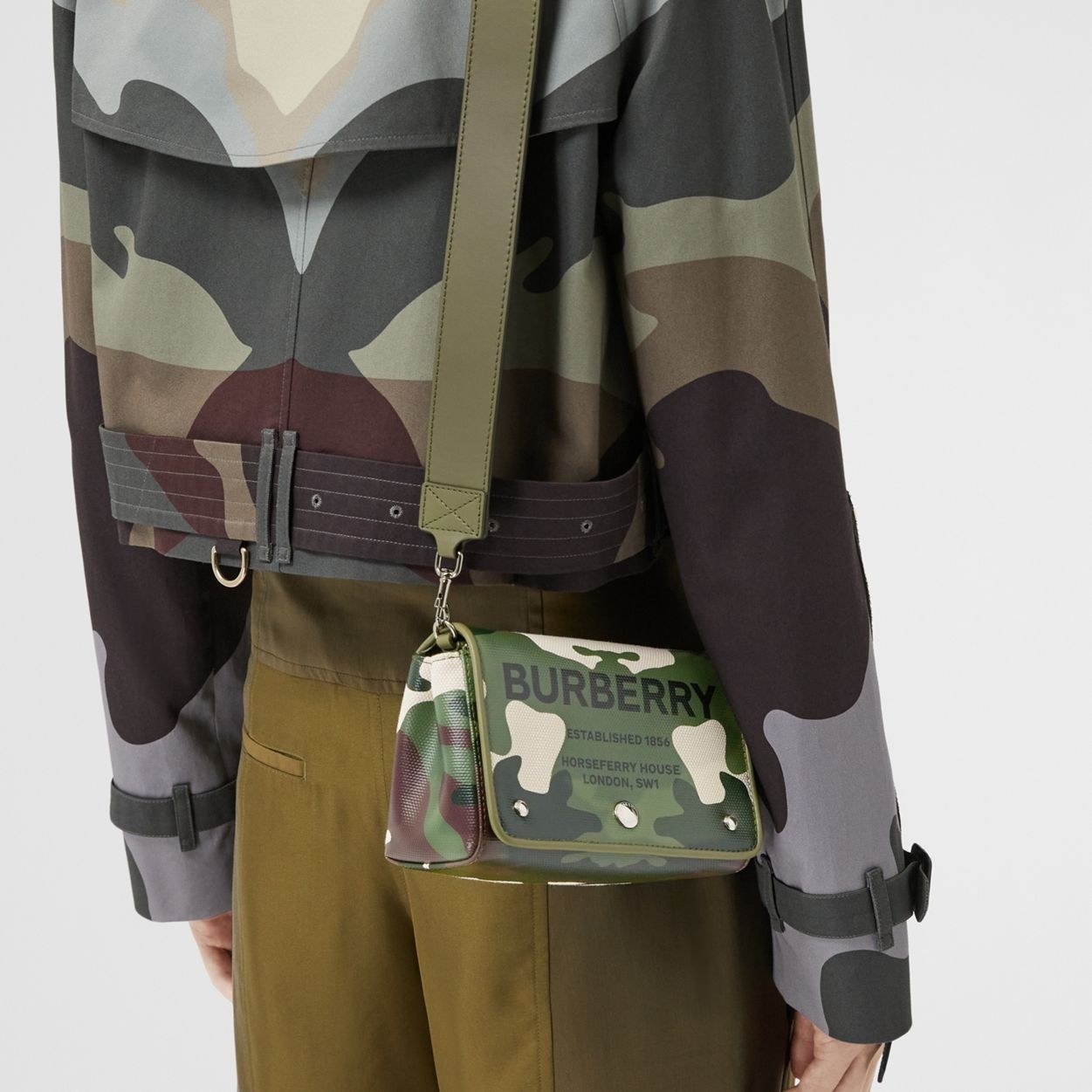 Camouflage Print Cotton Canvas Crossbody Bag - 12