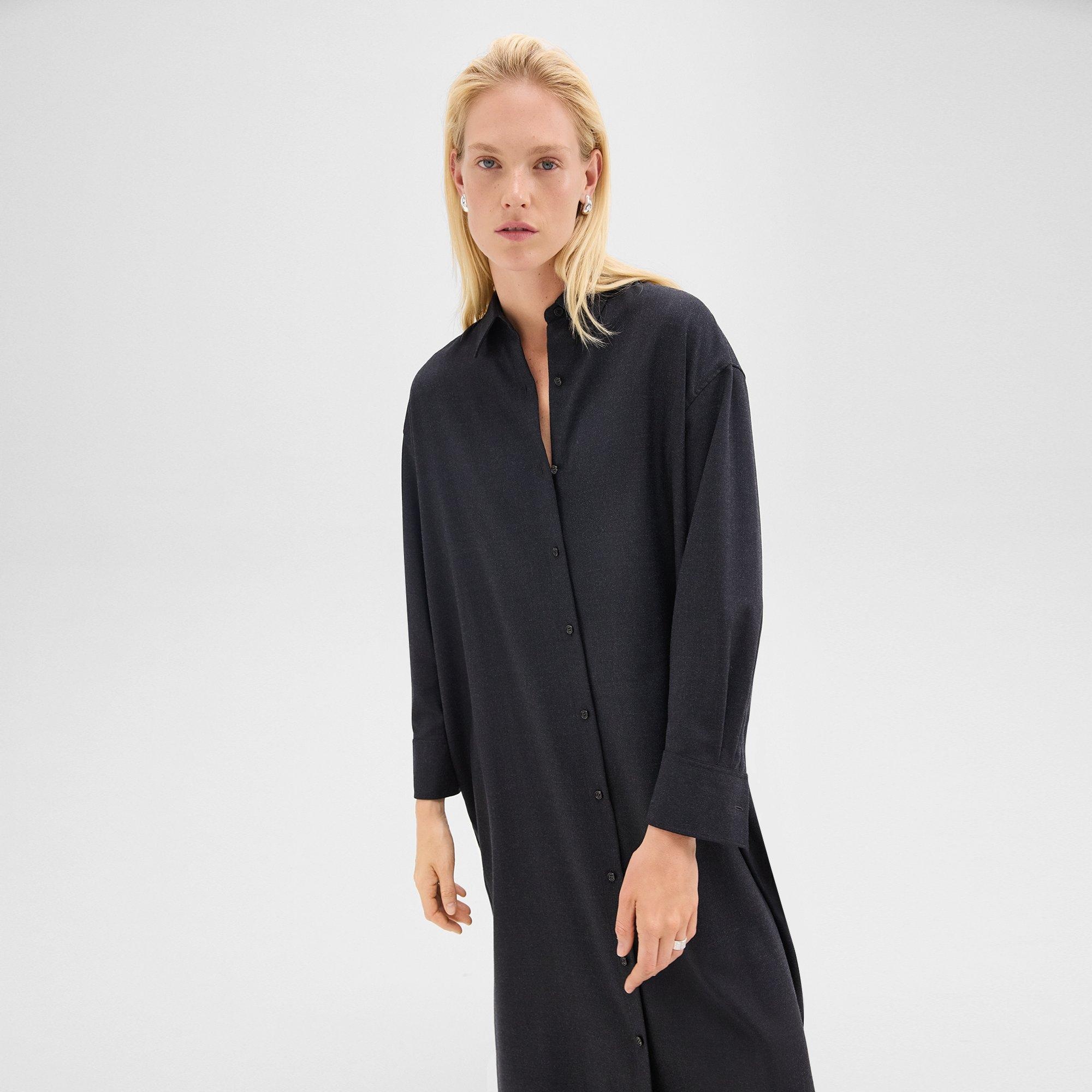 Oversized Shirt Dress in Stretch Flannel - 5
