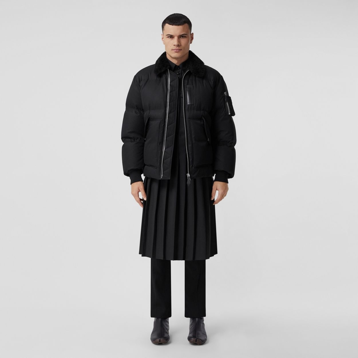 Shearling Collar Cotton Gabardine Puffer Jacket - 1