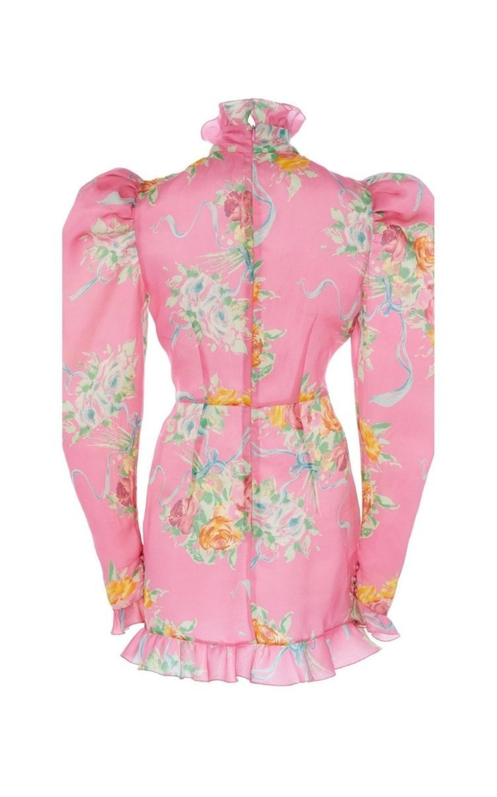 Floral Puff-Sleeve Silk Mini Dress - 5