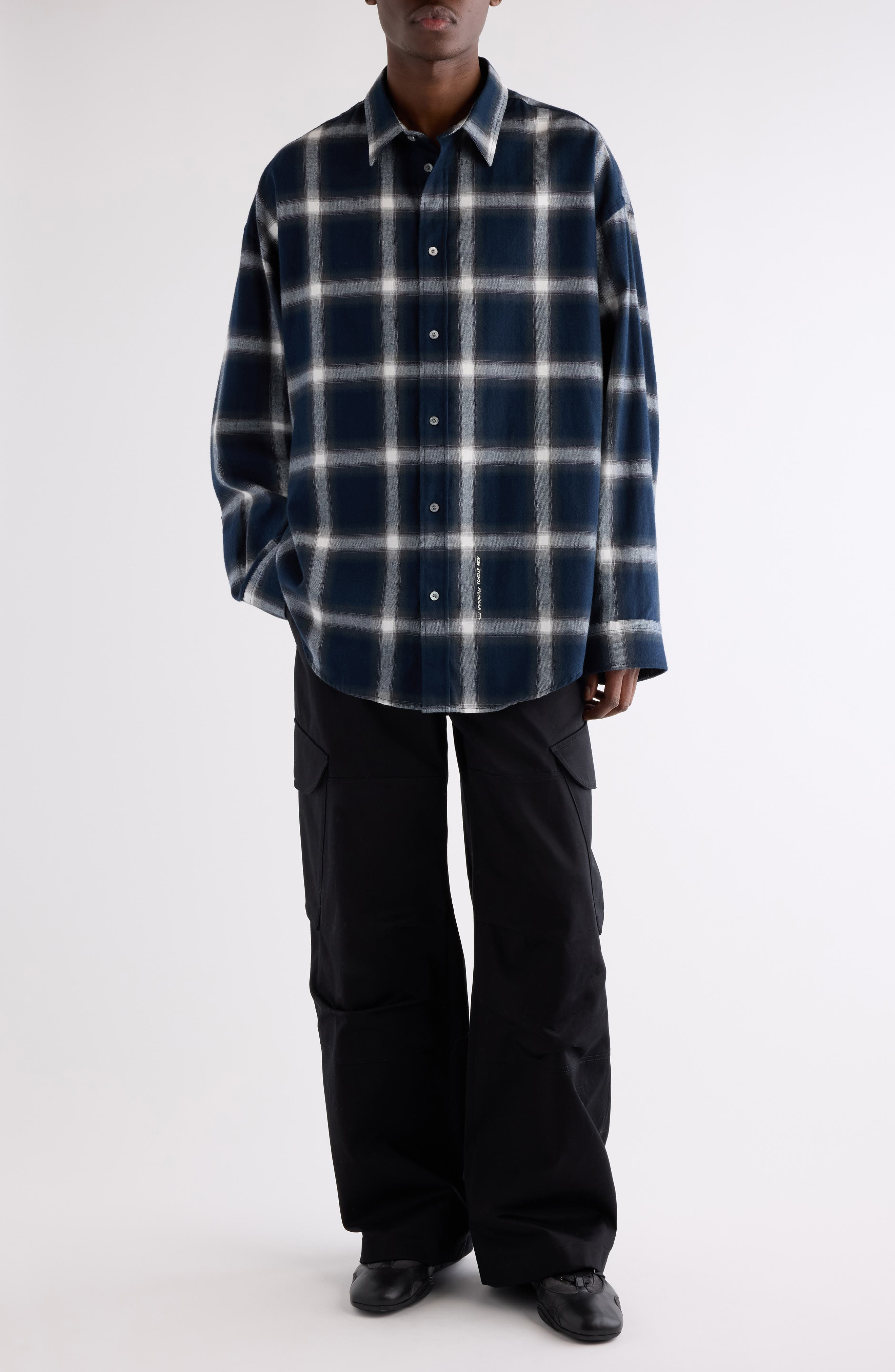 Acne Studios Setar Shadow Check Long Sleeve Flannel Button-Up Shirt in Navy Multi at Nordstrom - 2