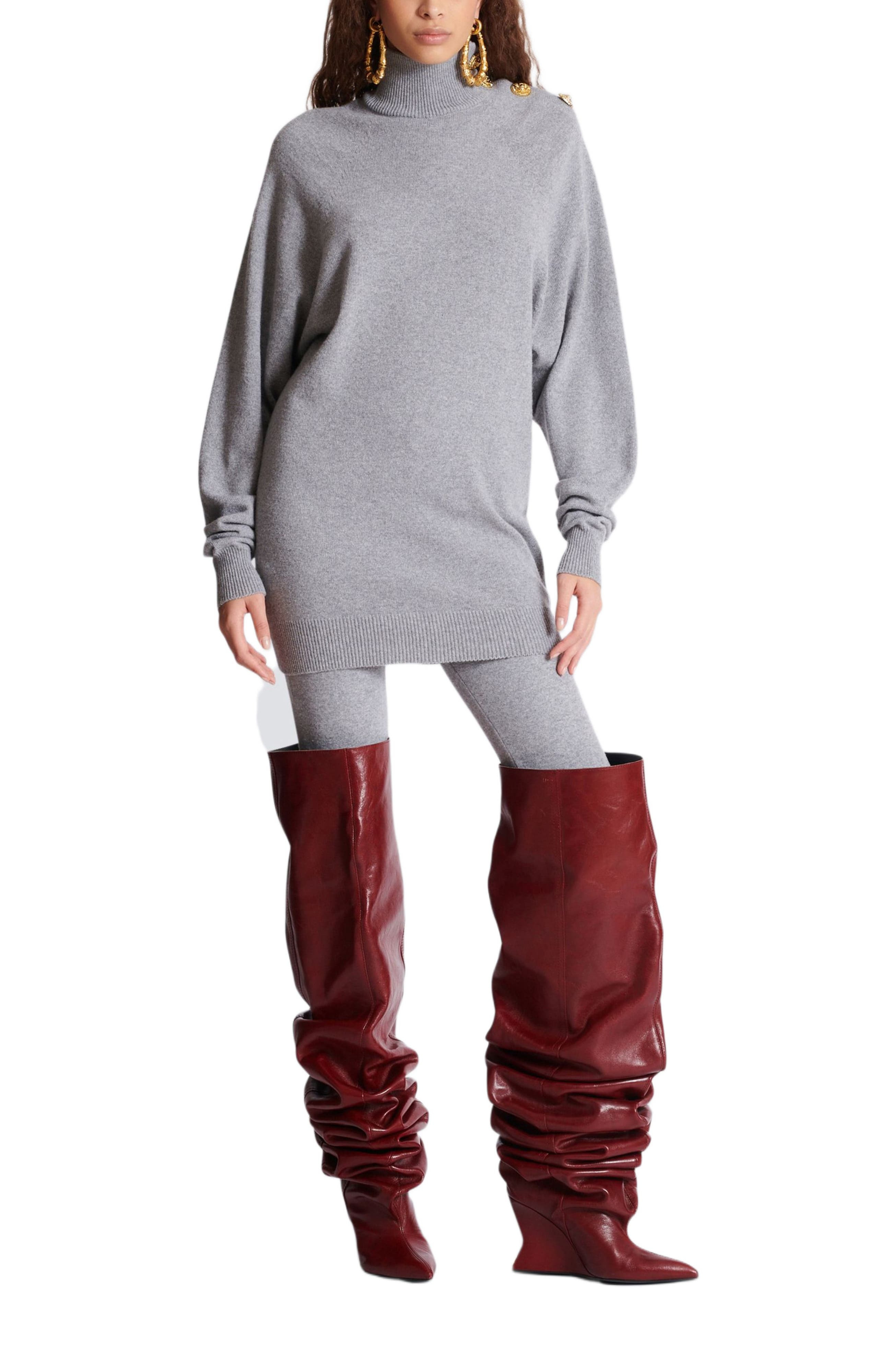 Balmain Short Cashmere Jumper Dress in Grey at Nordstrom - 2
