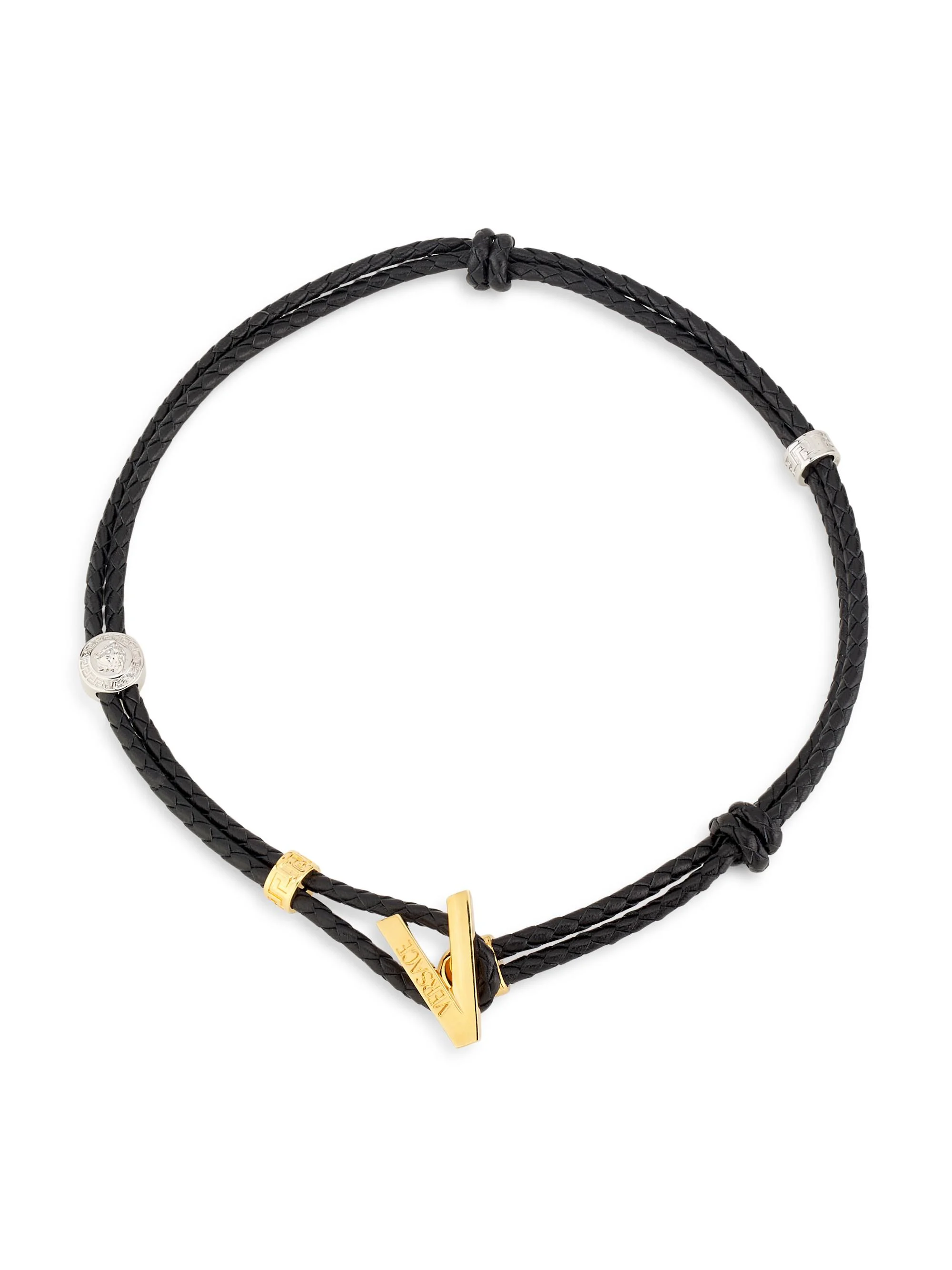 Men's Braided Leather Toggle Necklace - Black Gold - 1
