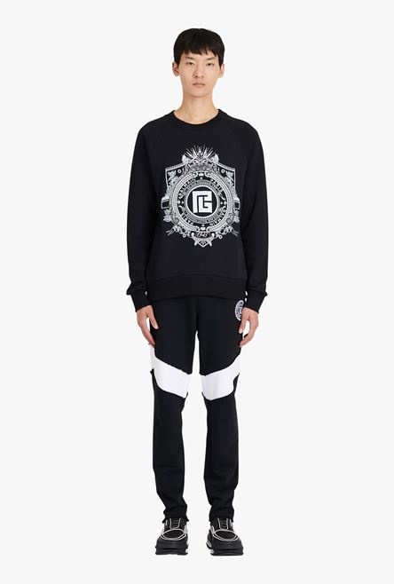 Black cotton sweatshirt with embroidered white Balmain Paris logo - 4