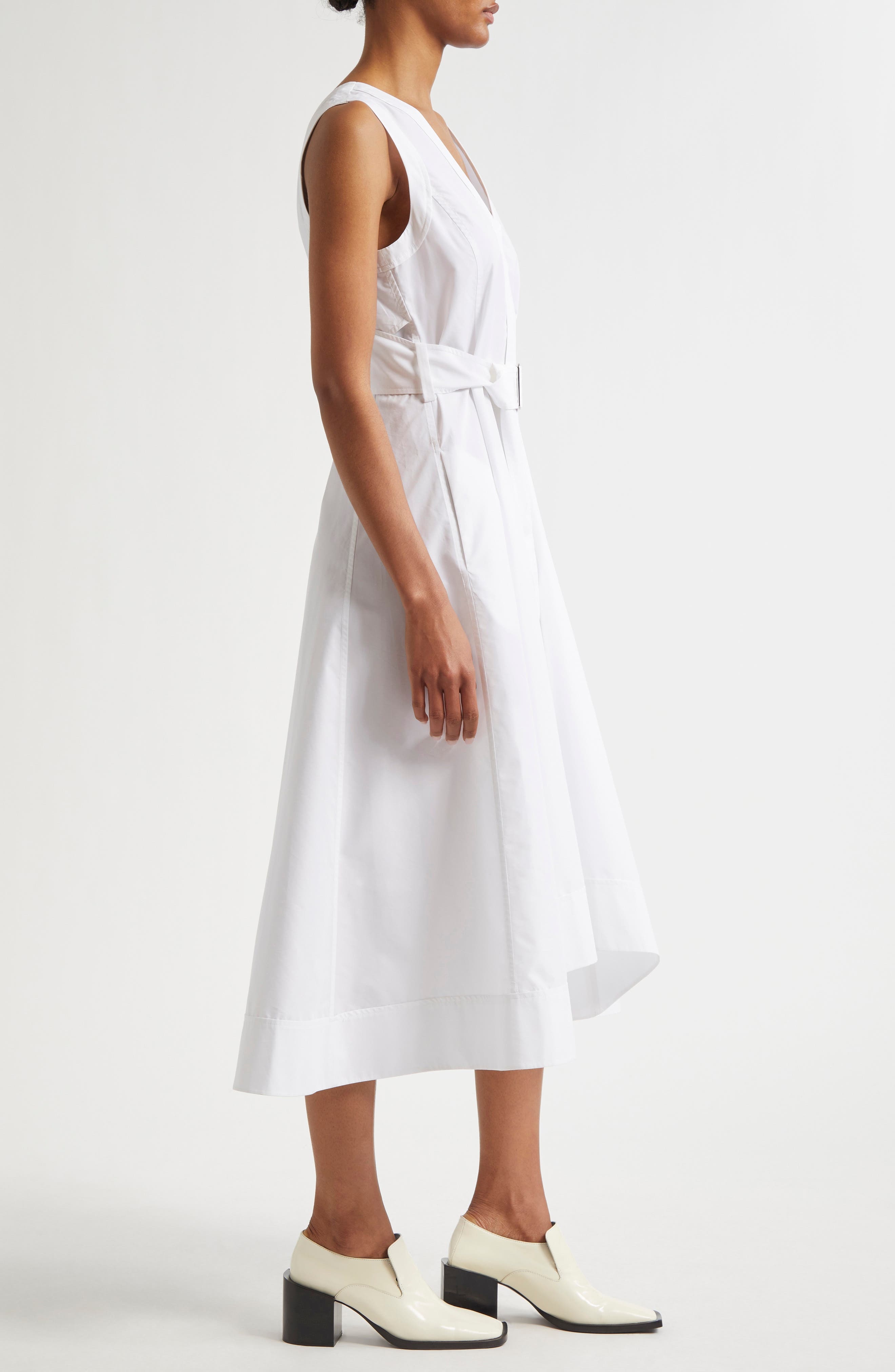 3.1 Phillip Lim Sleeveless Belted Cotton Blend Midi Dress in White at Nordstrom - 3