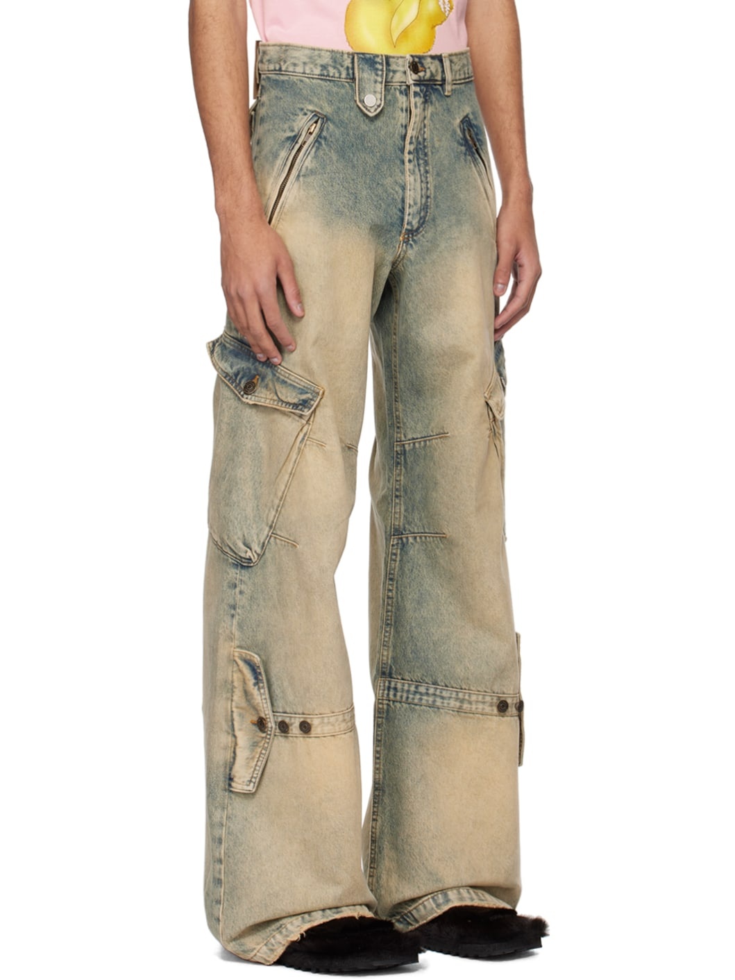 Beige Cargo Pocket Jeans - 2