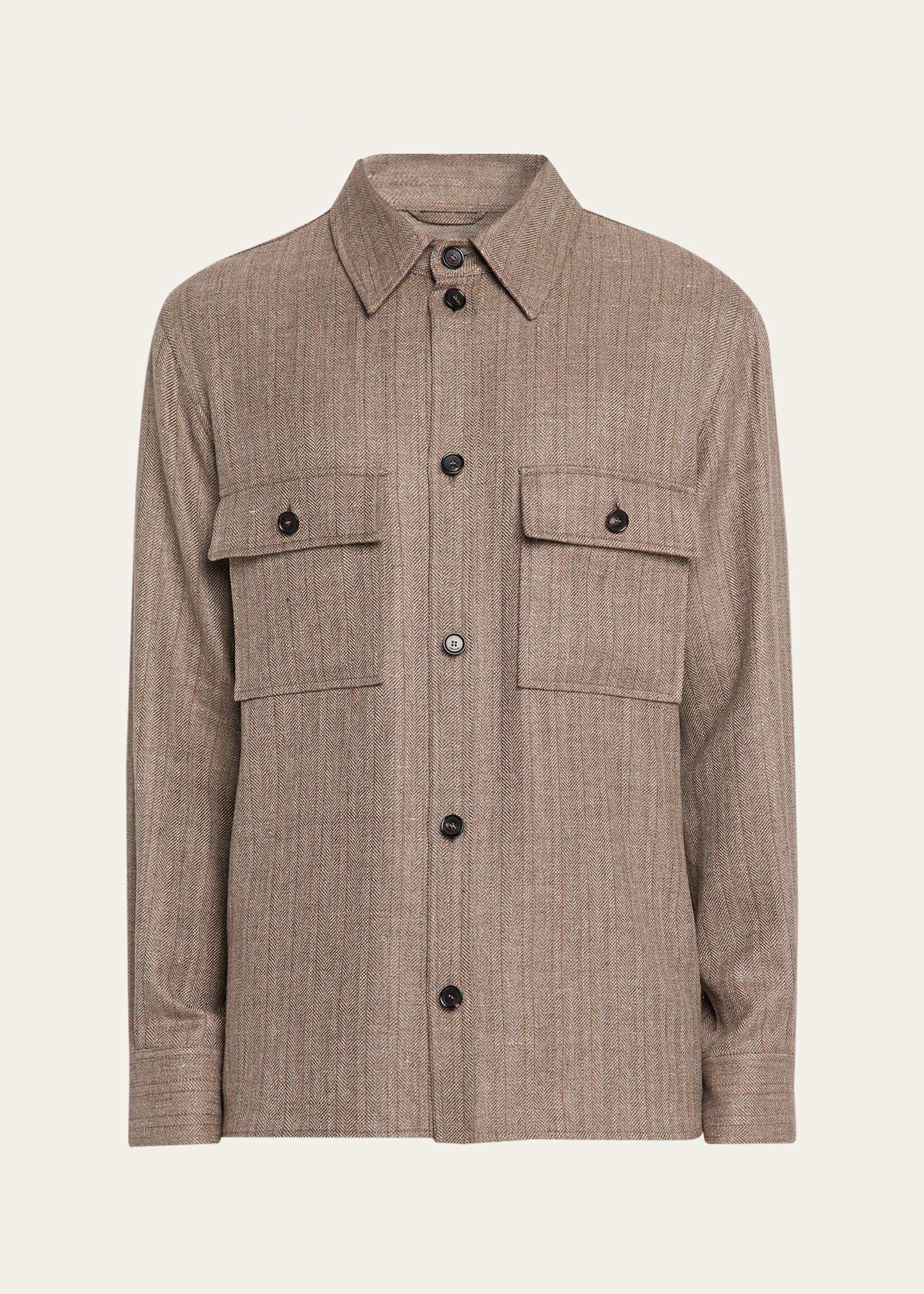 Men's Jim Wool and Linen Herringbone Overshirt - 1