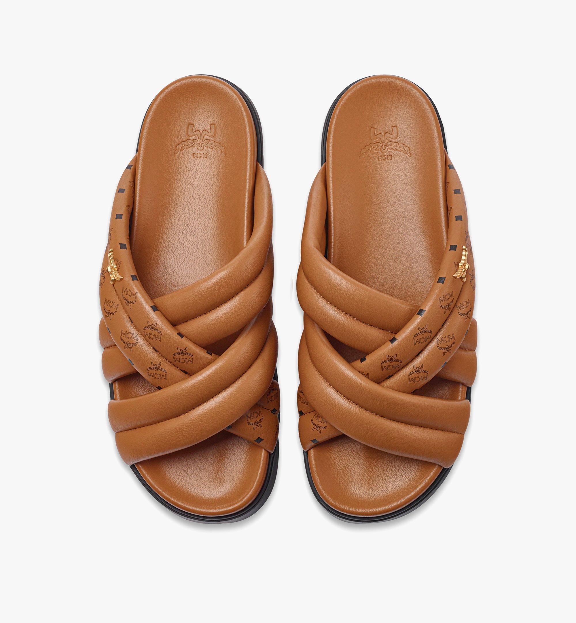 MCM Monogram Print Cross Sandals in Lamb Leather | REVERSIBLE