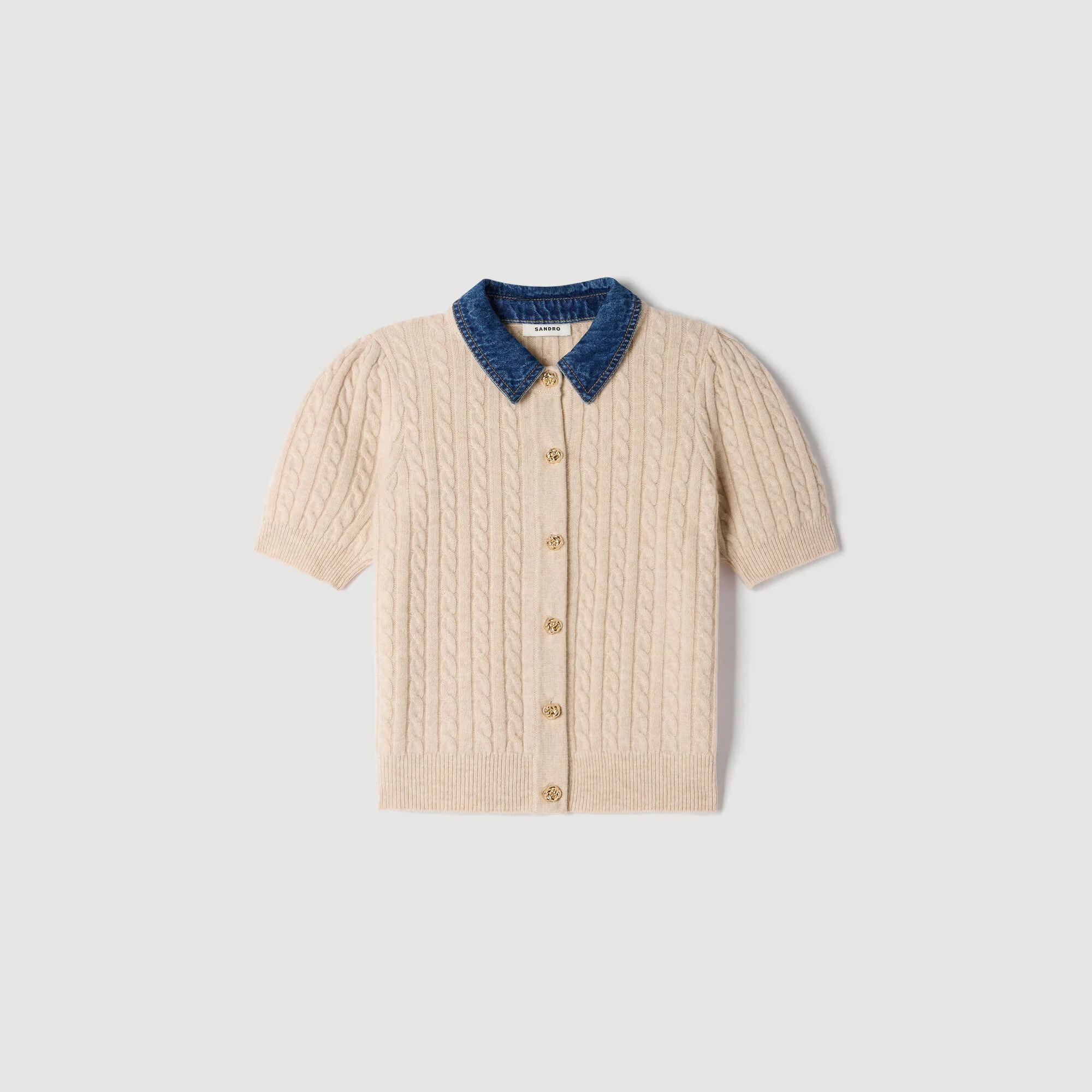 CARDIGAN WITH REMOVABLE DENIM COLLAR - 1