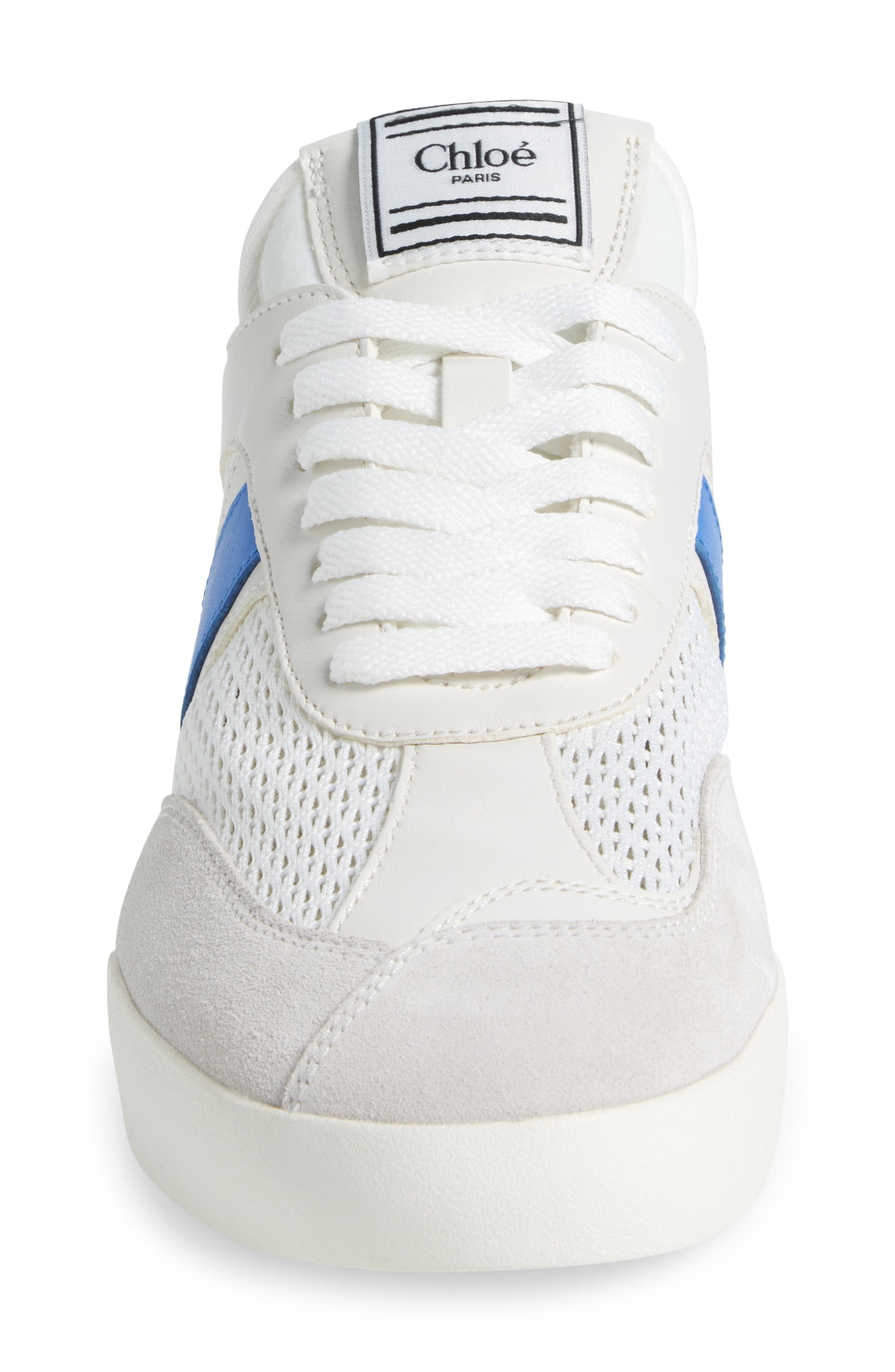 Chloé Kick Leather & Mesh Sneaker in White/Blue at Nordstrom - 4