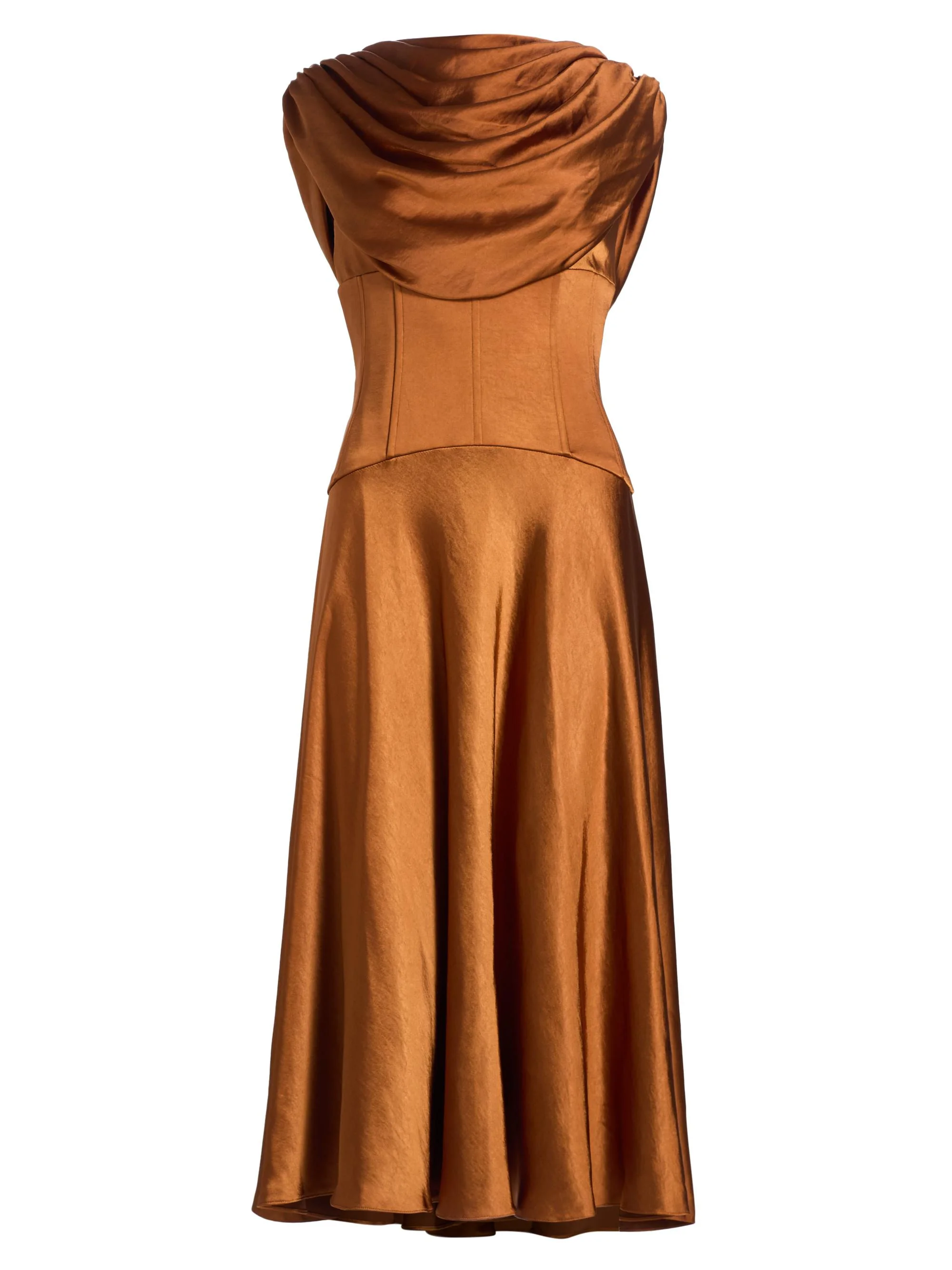 Women's Satin Cowlneck Cocktail Dress - Copper - 1