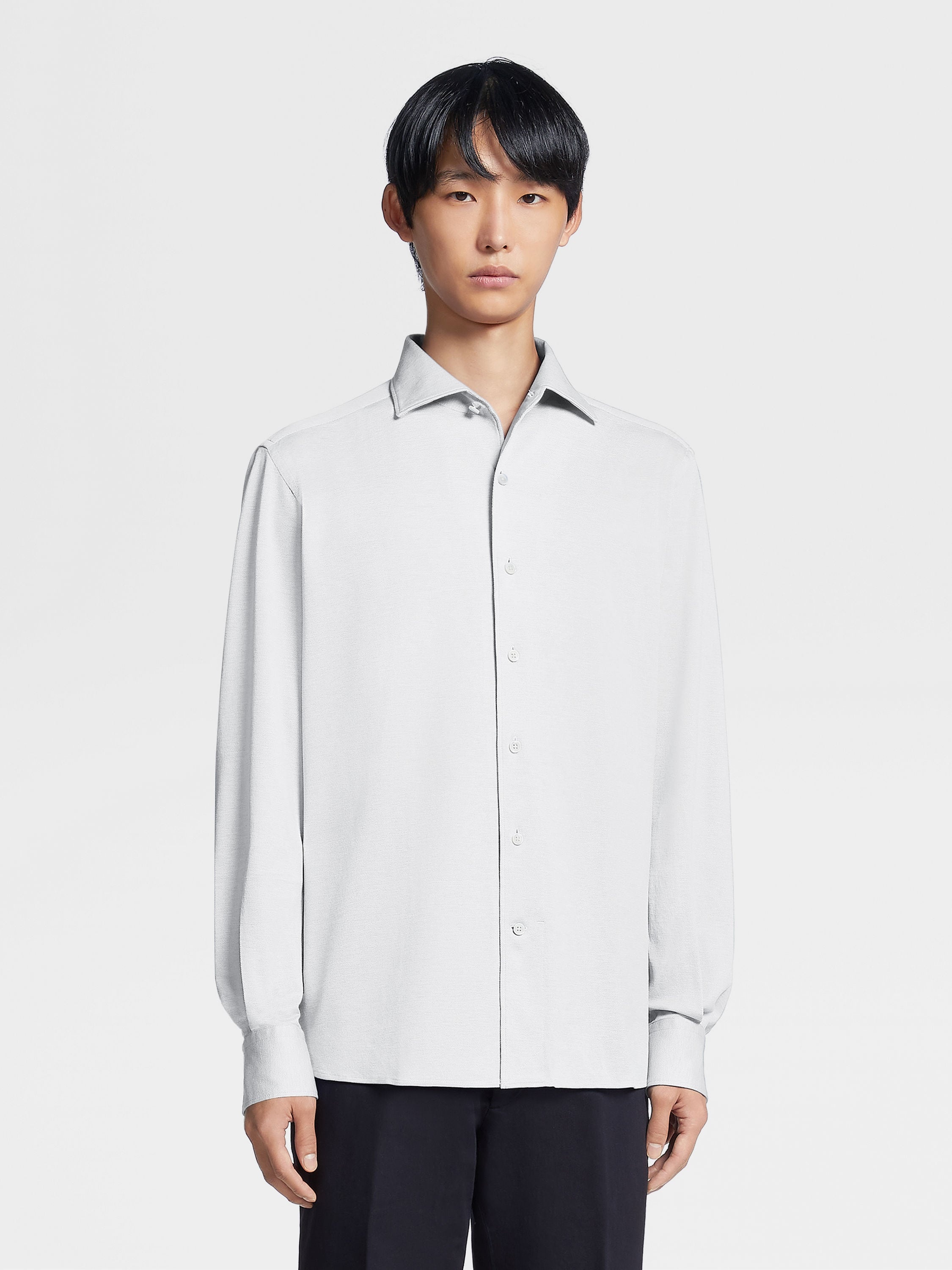 WHITE PURE COTTON JERSEY LONG-SLEEVE SHIRT - 2