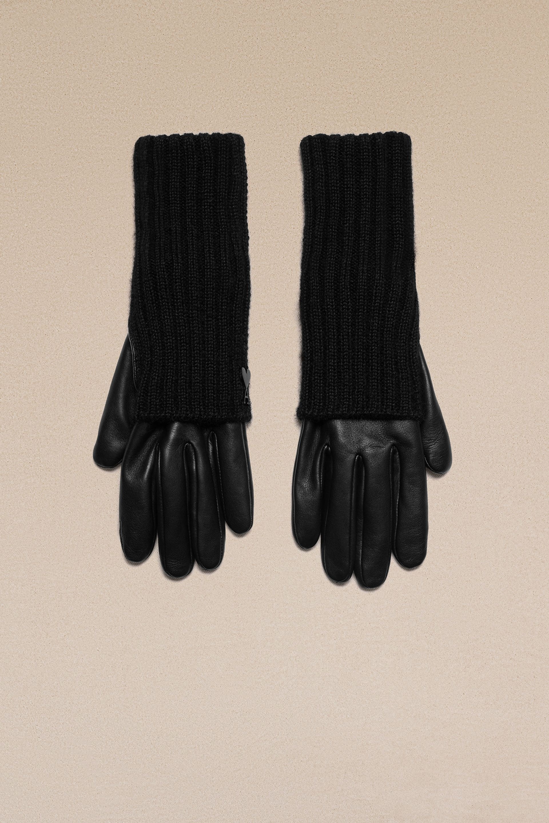 Long Knit And Leather Gloves - 2